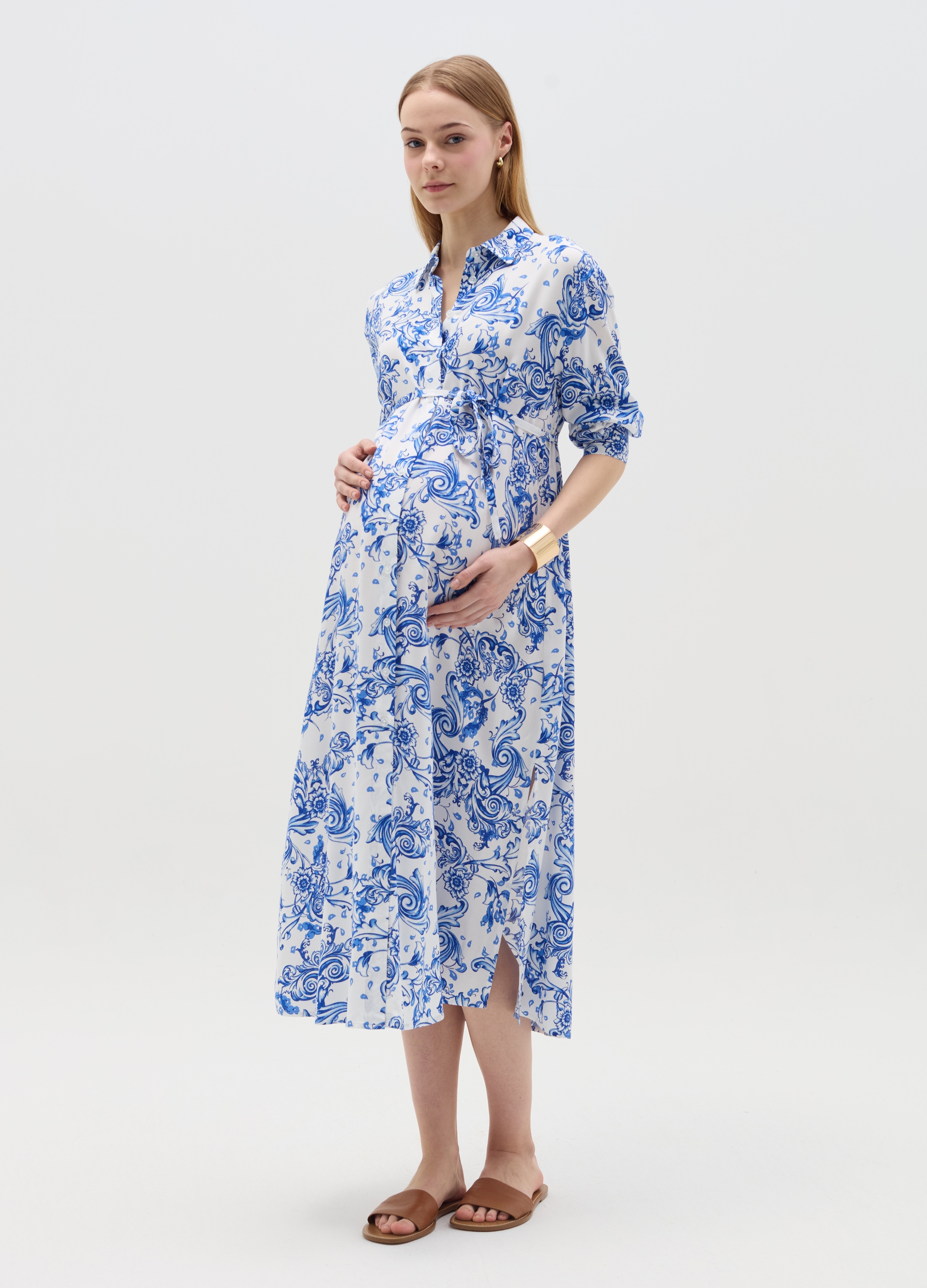 OVS, Vestido Camisero Largo Premamá, Mujer, Blanco/azul, Talla: 42