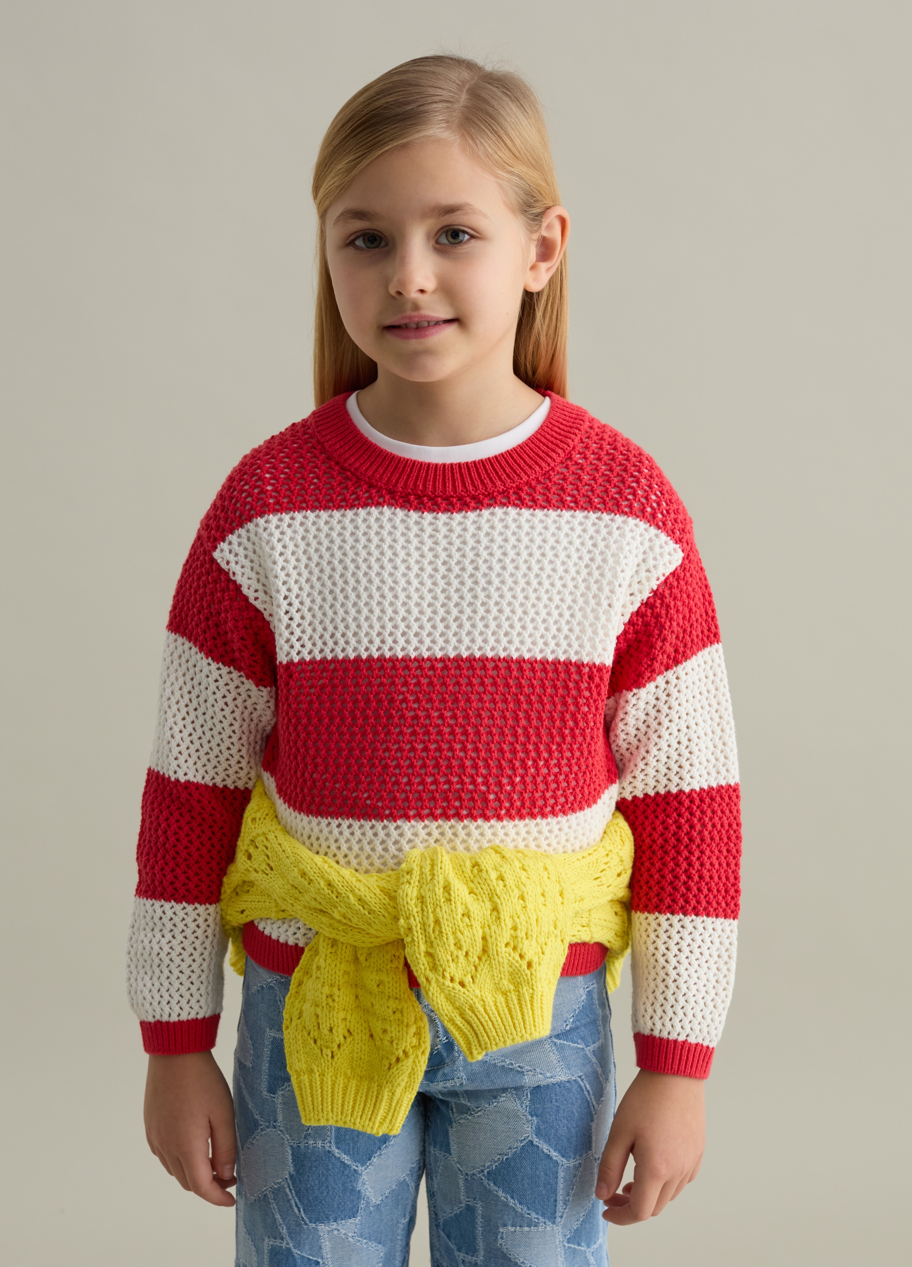 OVS, Pullover A Righe Con Trama Traforata, Bambina, Multicolor, Taglia: 4