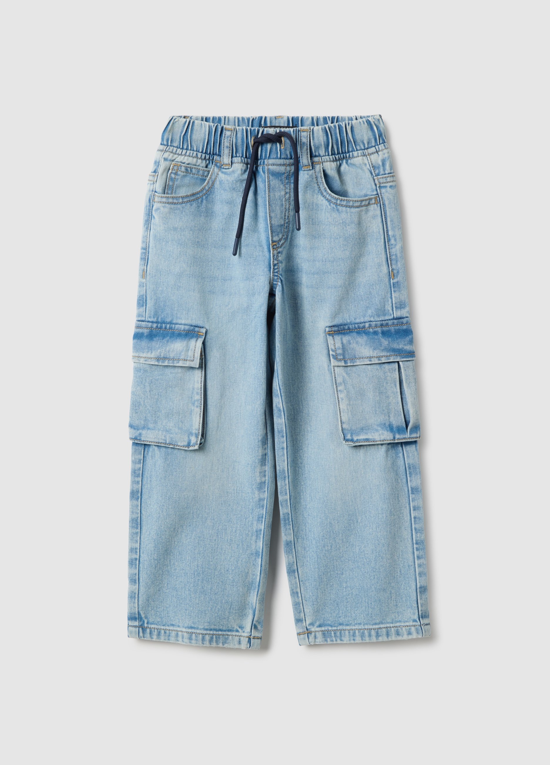 OVS KIDS, Pantalones Azul De Algodón Puro Con Ajuste Regular Y Bolsillos Cargo Para Niño, Niño, Azul claro, Talla: 8-9