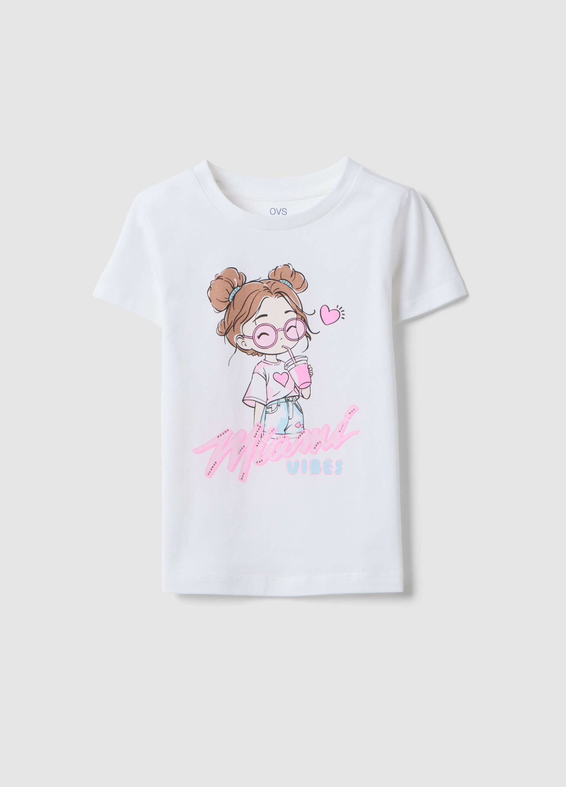 OVS KIDS, Camiseta Blanca De Niña En Puro Algodón, Ajuste Regular Con Estampado, Niña, Blanco hielo, Talla: 7-8