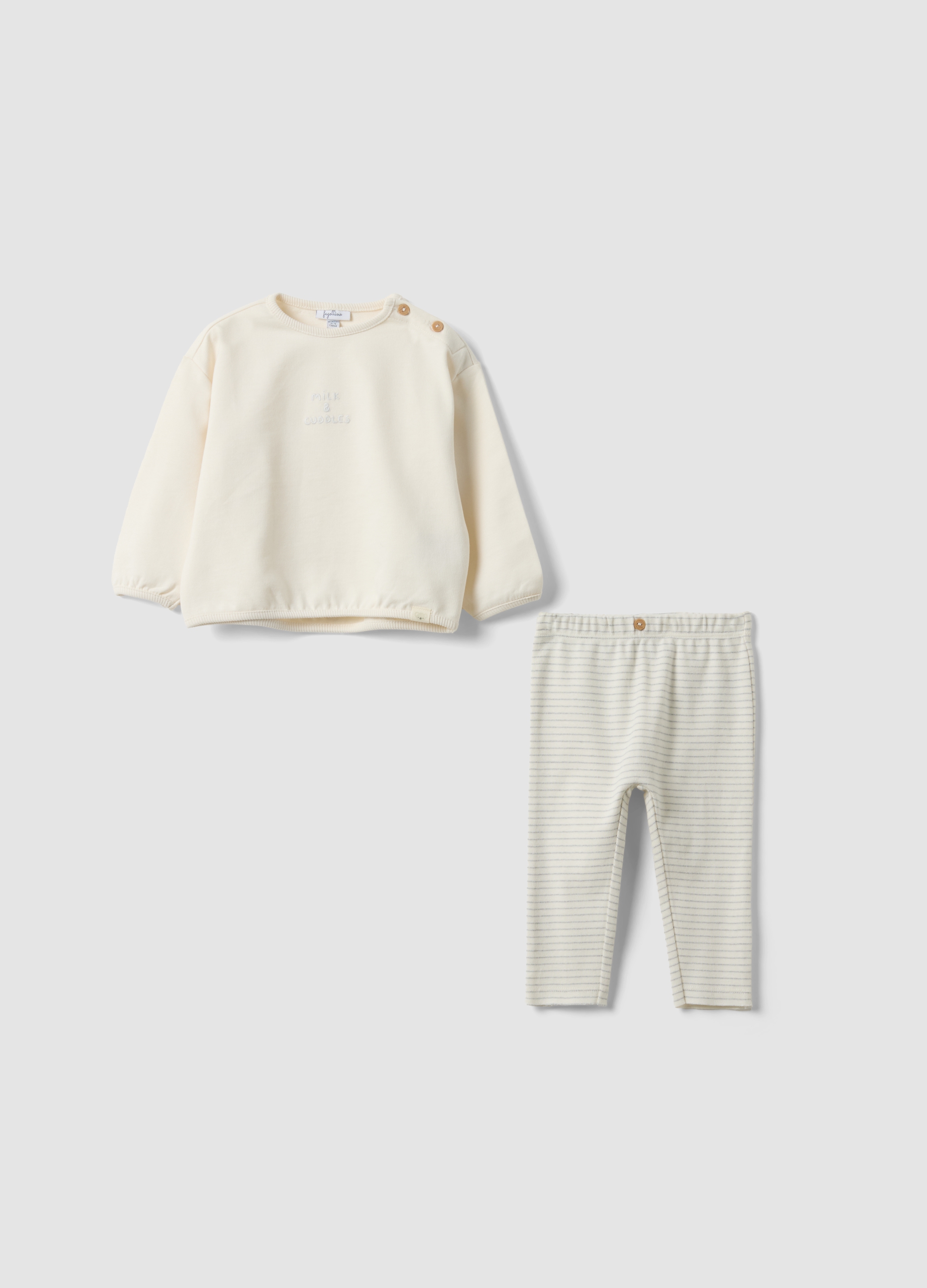 FAGOTTINO, Completo Bianco In Puro Cotone Organico Con Maglia E Pantaloni Per Neonati, Unisex, Bianco, Taglia: 6-9