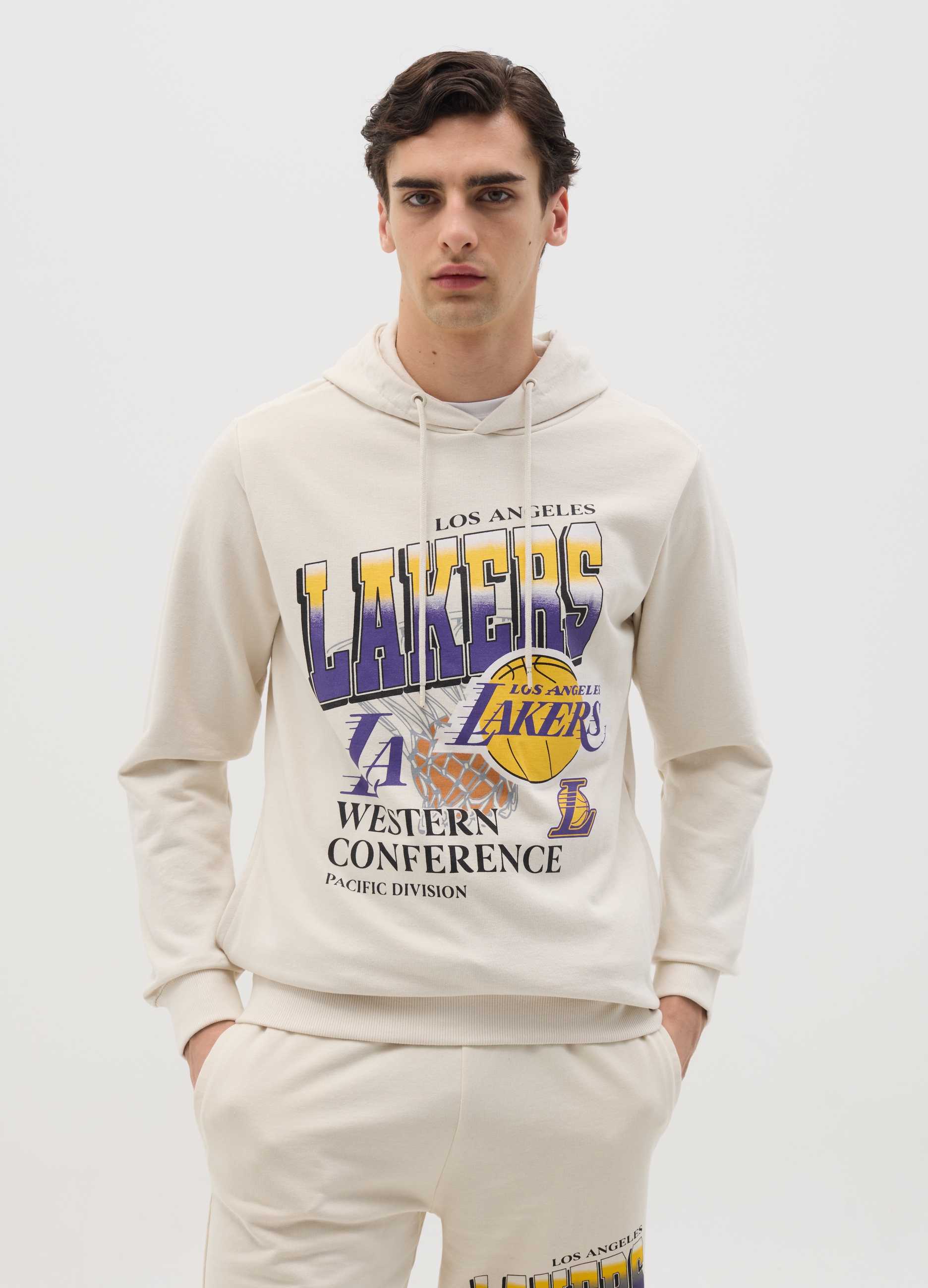 NBA, Felpa Con Cappuccio Bianca Nba Los Angeles Lakers, Uomo, Bianco, Taglia: XL