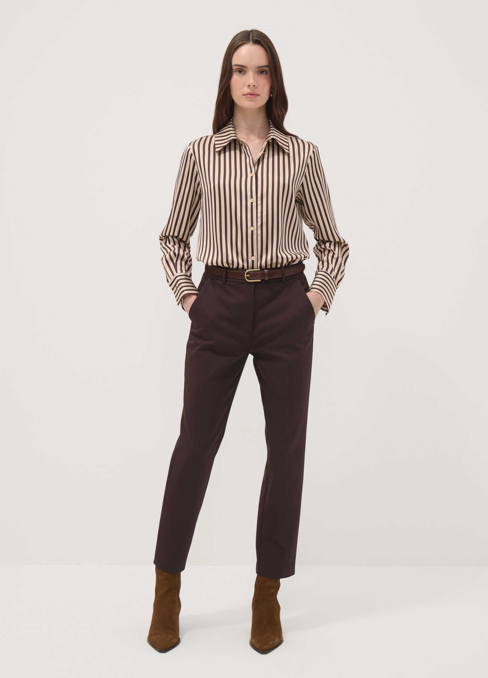 OVS, Pantaloni Marroni Slim In Cotone Elasticizzato, Donna, Marrone, Taglia: 50
