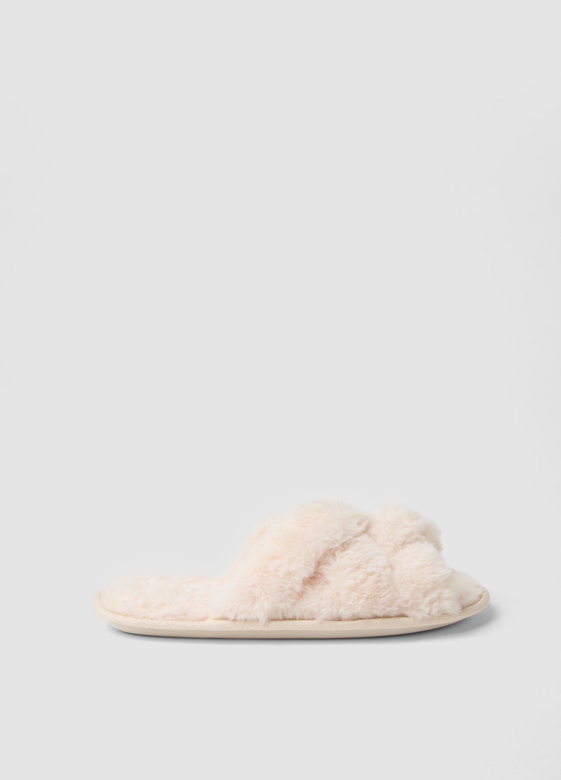 OVS, Pantofole Bianche Incrociate Con Pelliccia, Donna, Bianco, Taglia: 36-37