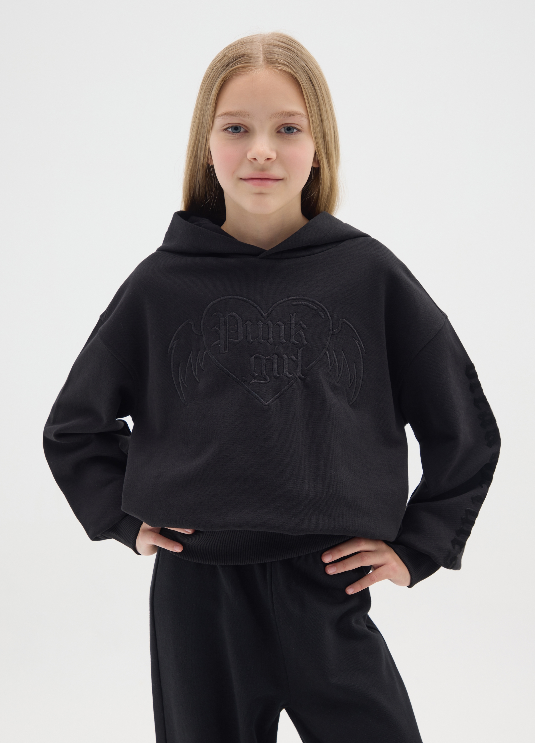 OVS KIDS, Felpa Con Cappuccio Da Ragazze In Puro Cotone Nero, Bambina, Nero, Taglia: 10-11