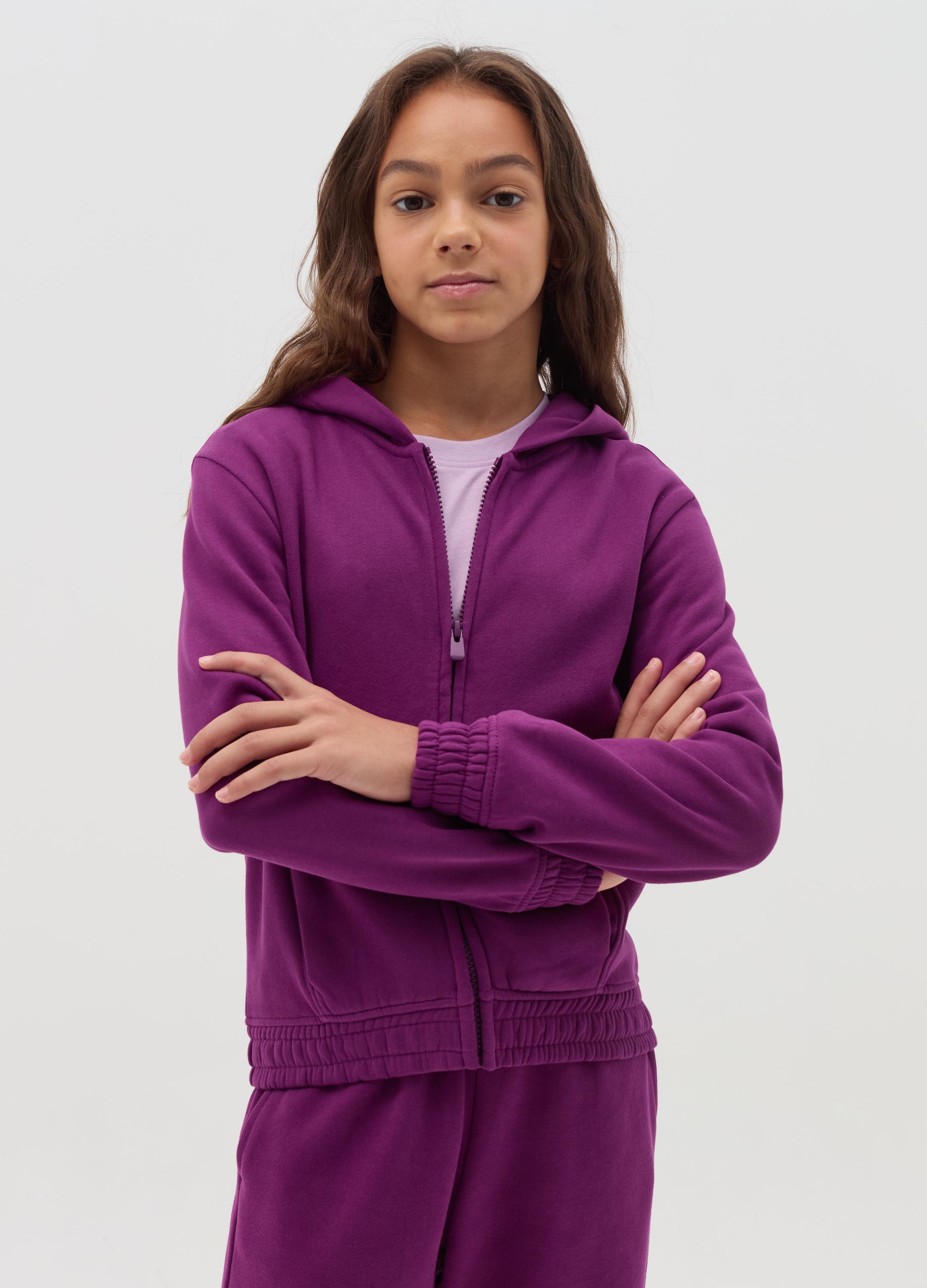 OVS KIDS, Sudadera Con Cremallera Essential De Algodón Orgánico Con Capucha, Niña, Ciruela, Talla: 12-13