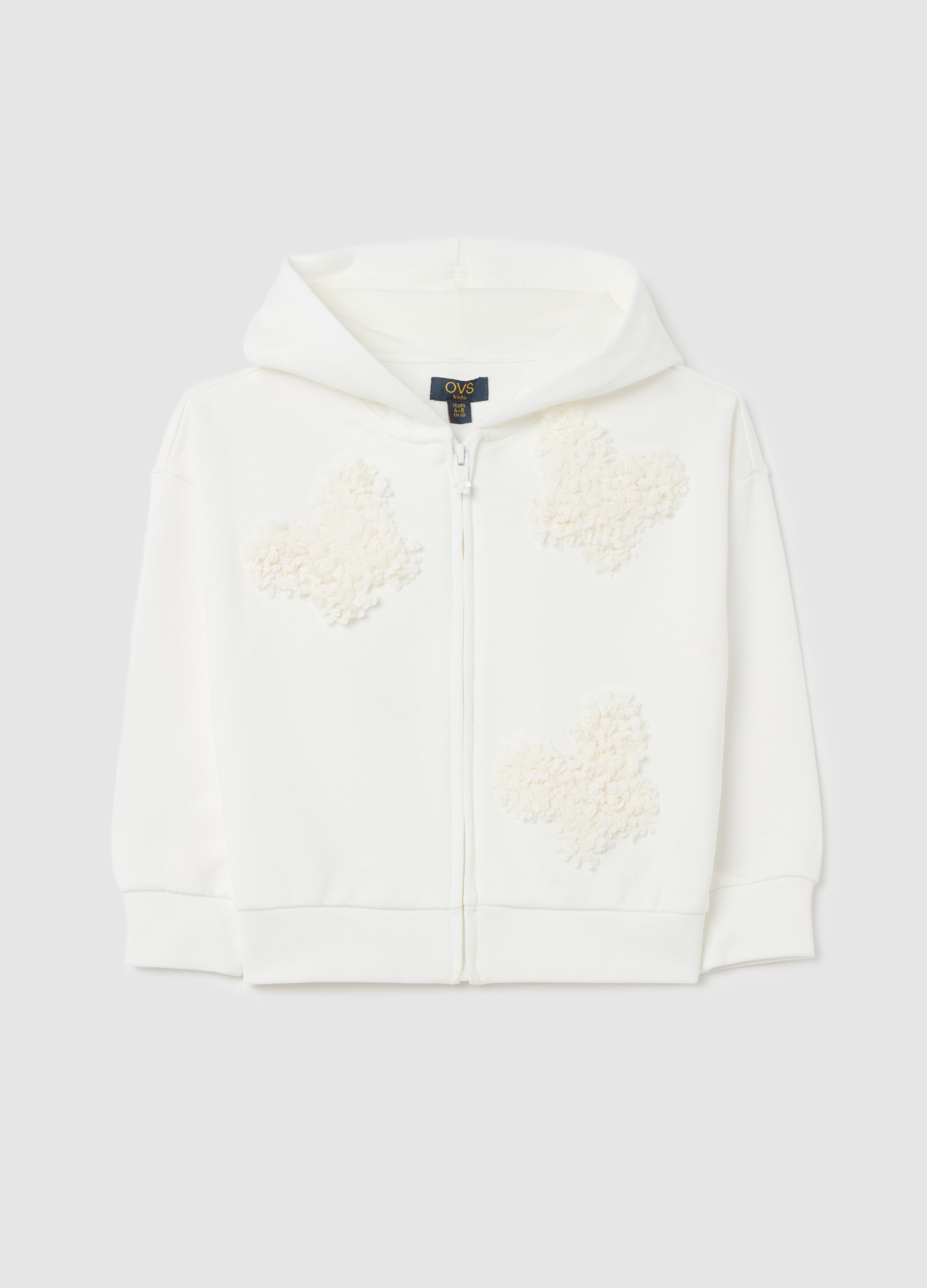 Sudadera Cremallera Con Capucha Y Aplicación Mariposas De Tul, Niña, Blanco, Talla: 8-9