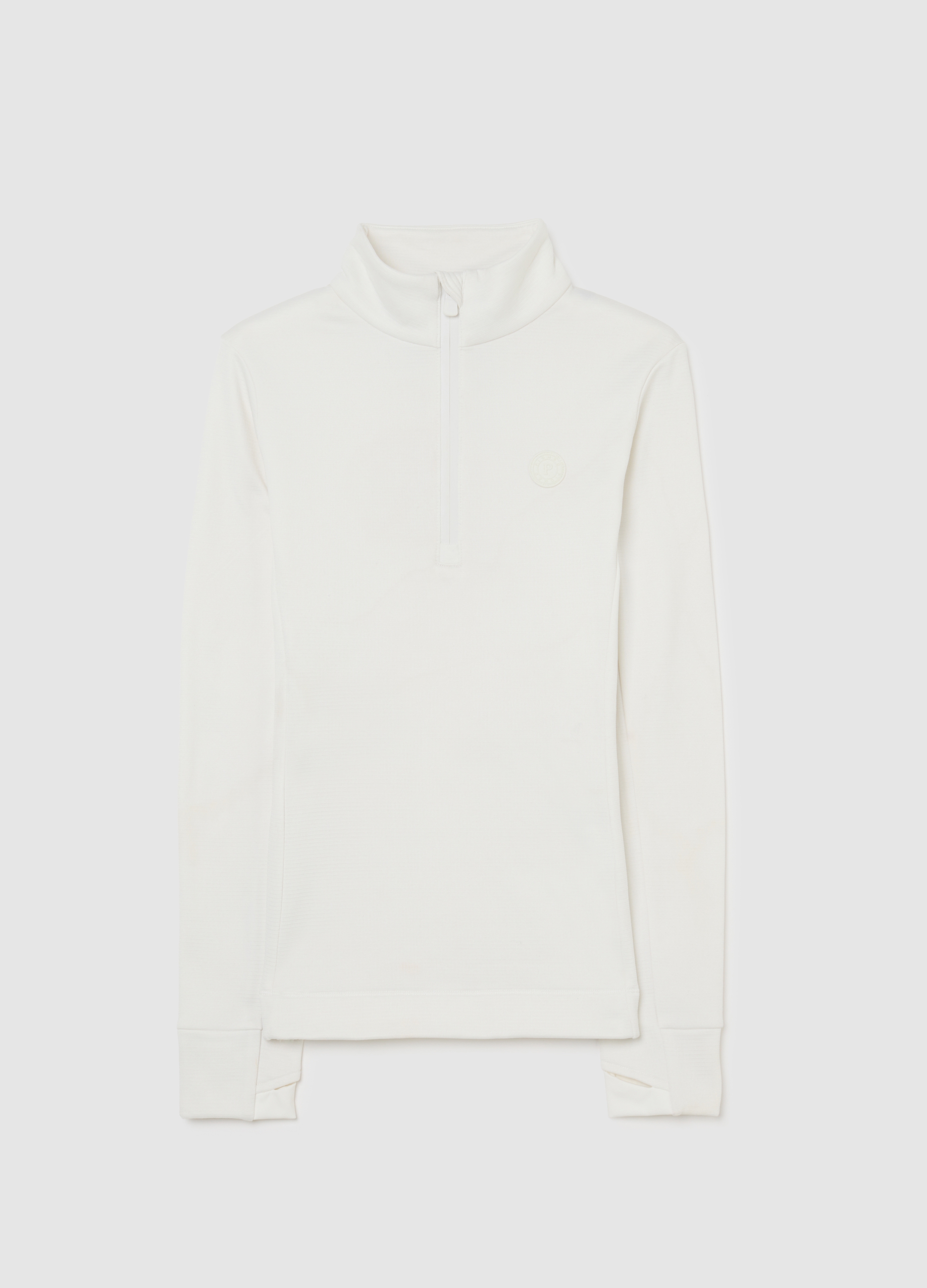 PIOMBO, Sudadera Deportiva Blanca Con Cuello Alto Y Media Cremallera Ajustada, Mujer, Blanco crema, Talla: 42
