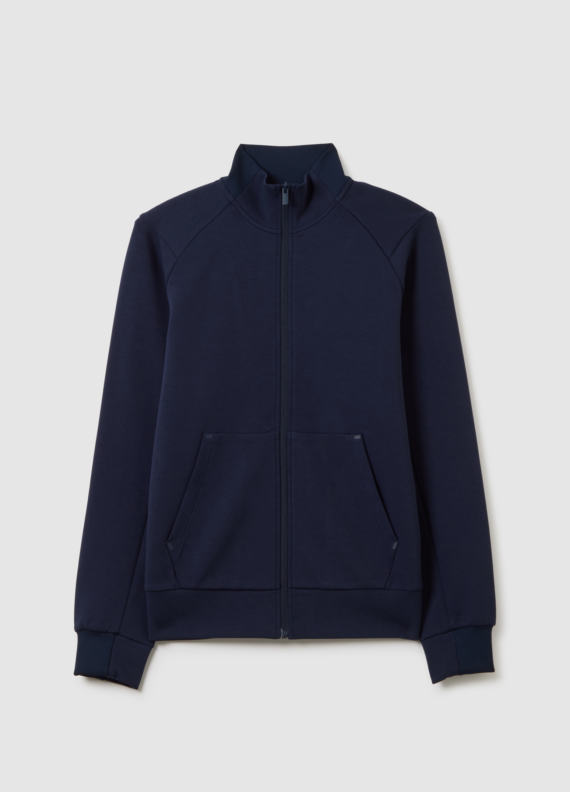 Sudadera Azul Con Cremallera De Mezcla De Algodón, Corte Regular, Hombre, Azul oscuro, Talla: S