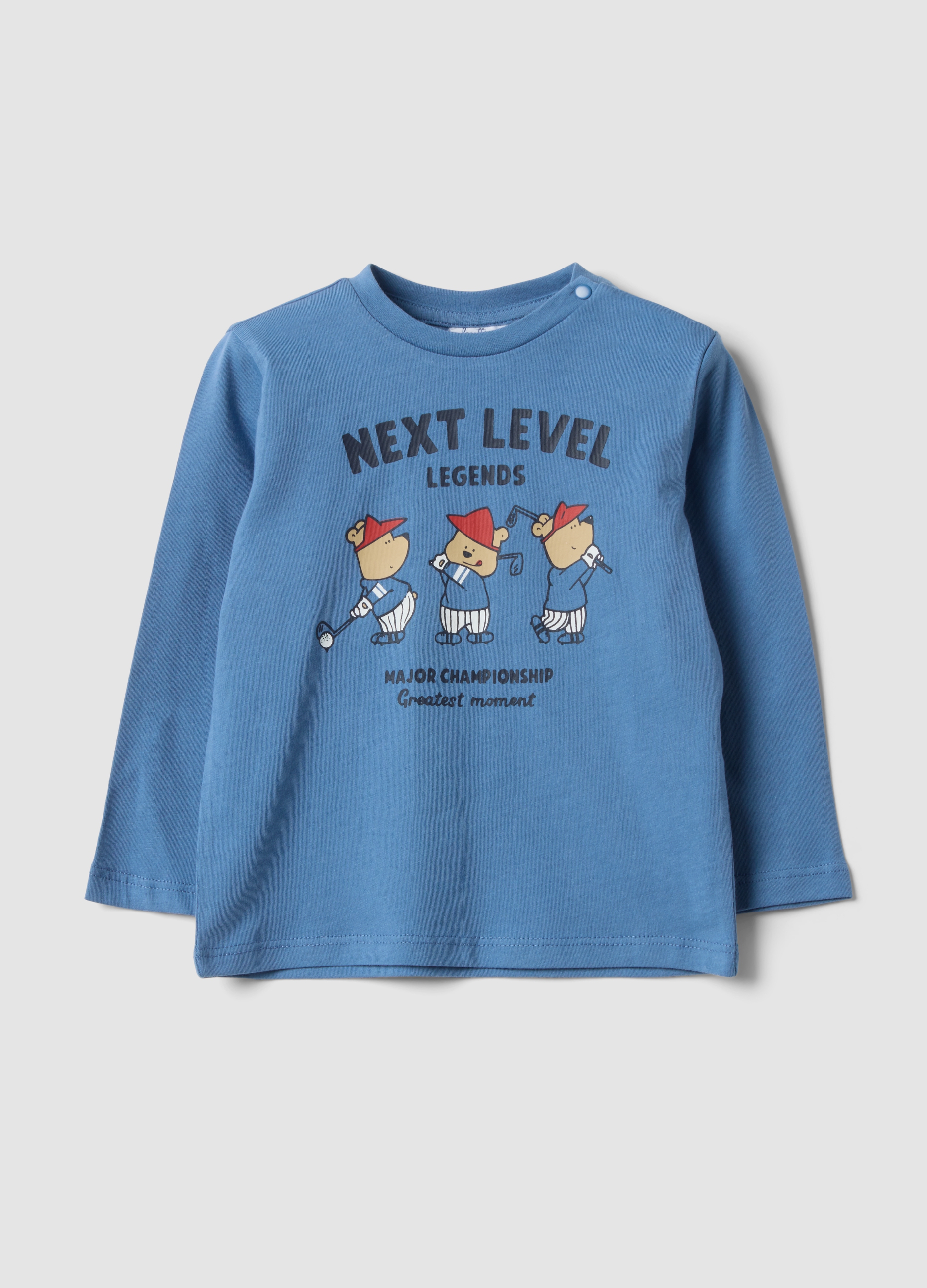 FAGOTTINO, Maglietta Blu In Puro Cotone Organico Con Stampa Orsetti, Bambino, Blu, Taglia: 9-12