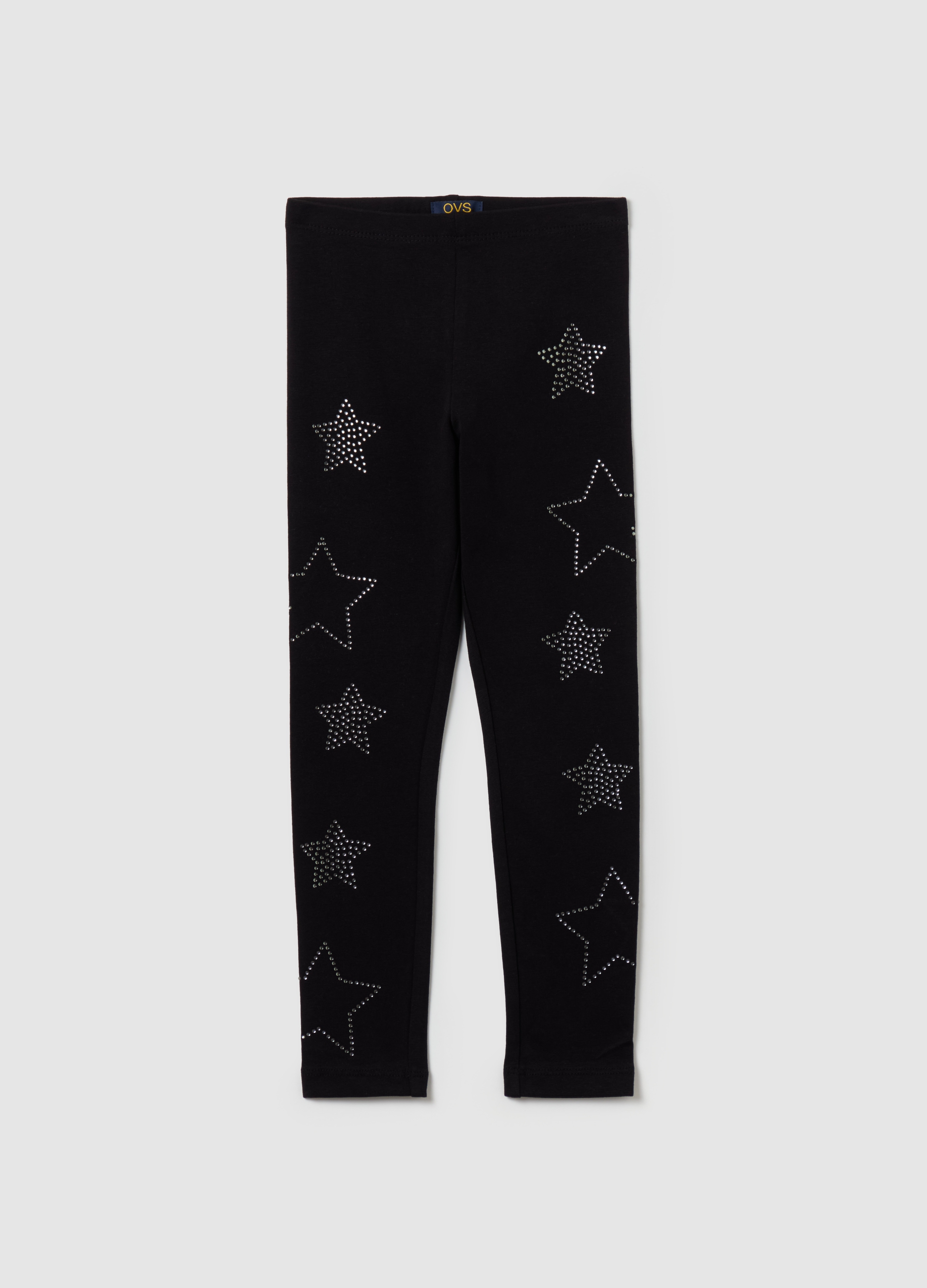 Leggings Con Estrellas Y Tachuelas, Niña, Negro, Talla: 5-6
