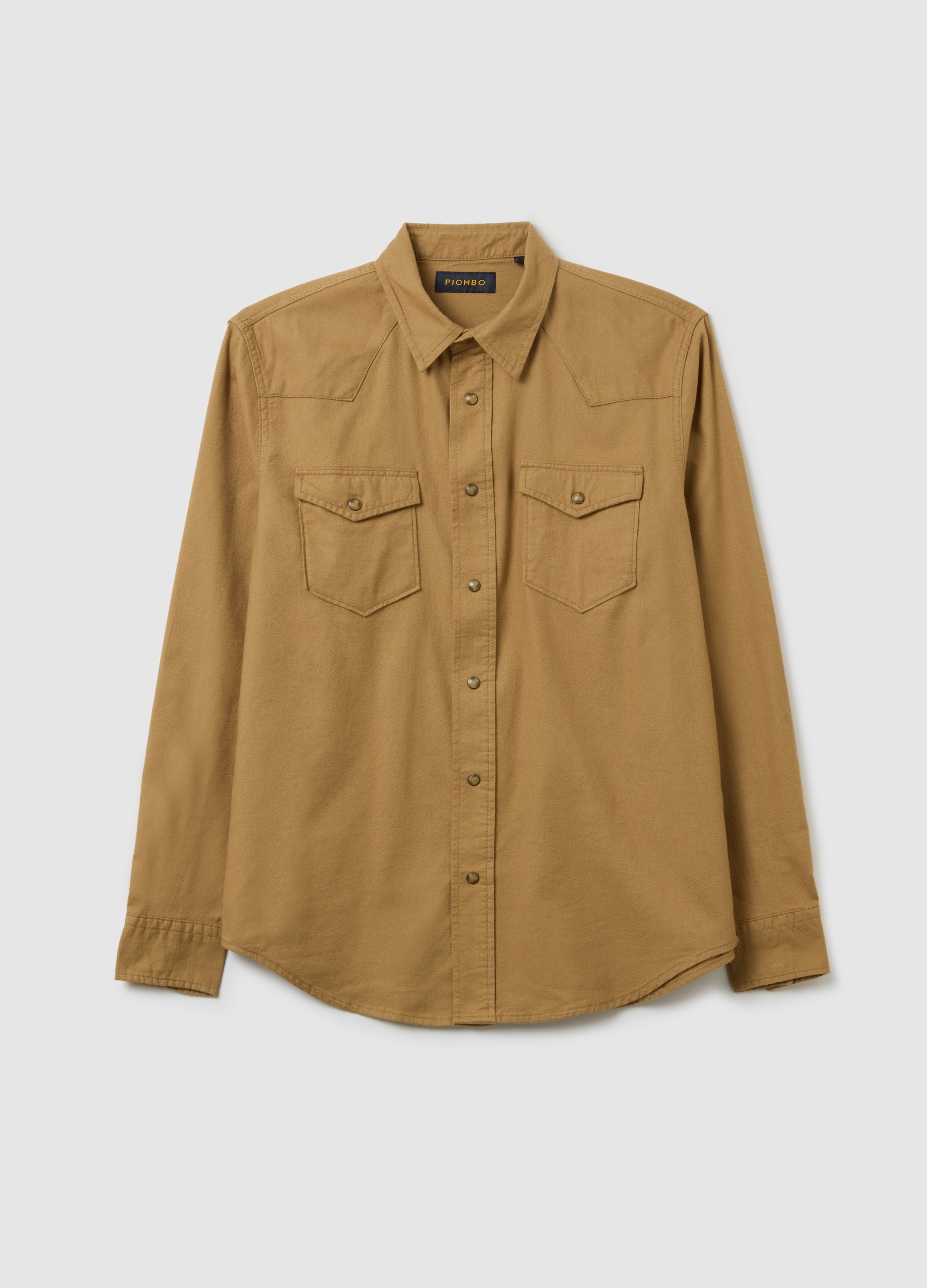 Camicia In Puro Cotone Marrone Regular Fit, Hombre, Marrón antílope, Talla: M