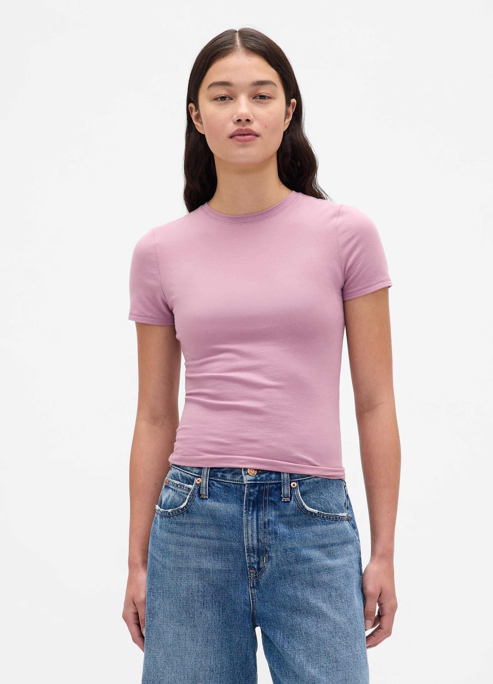 GAP, T-shirt Elasticizzata A Maniche Corte, Donna, Rosa, Taglia: XL