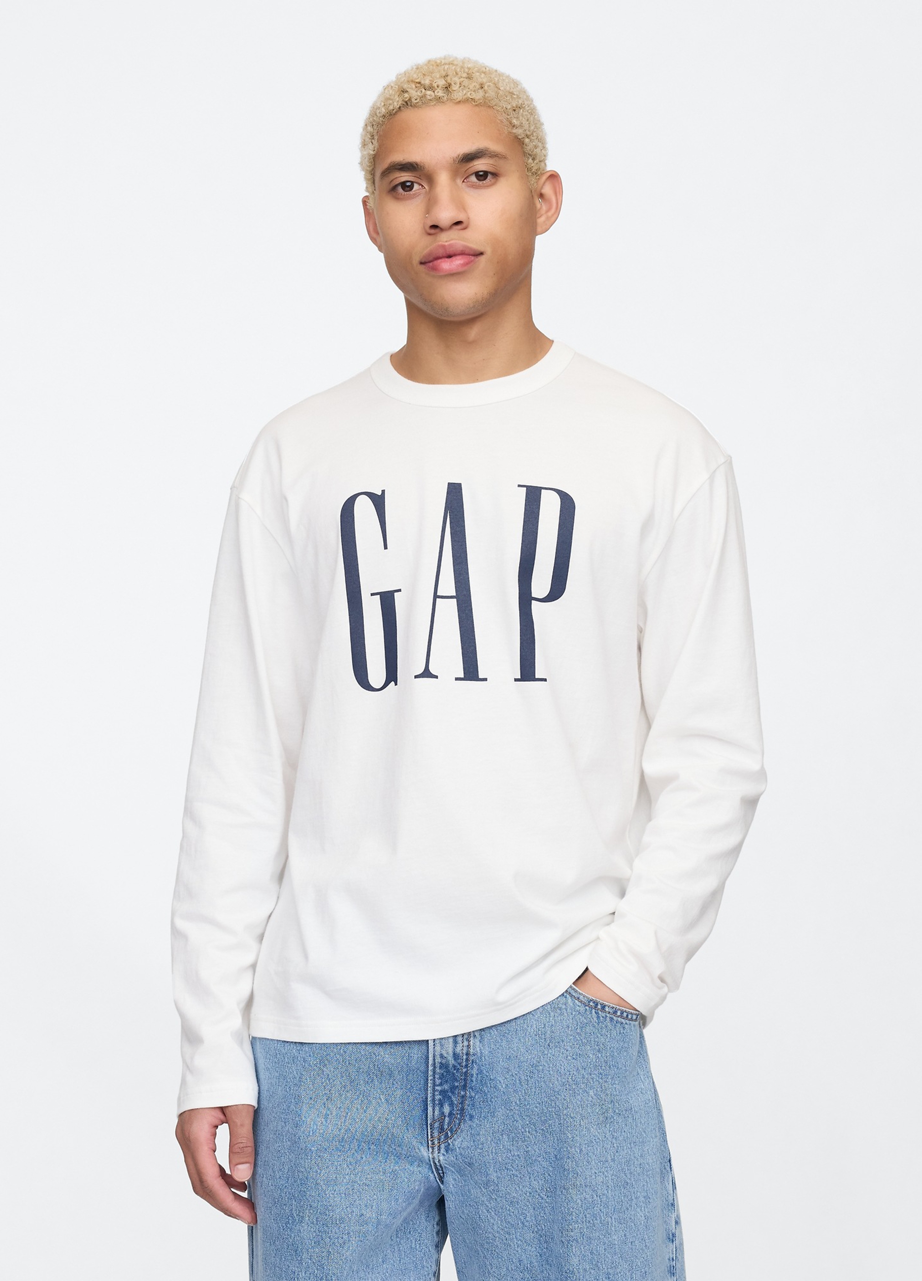 GAP, T-shirt A Maniche Lunghe Con Logo, Uomo, Bianco, Taglia: M