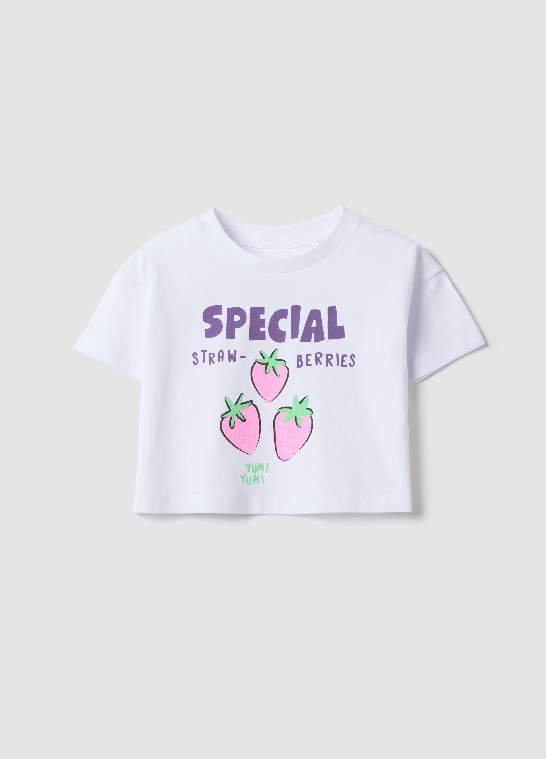 OVS KIDS, Camiseta Blanca De Puro Algodón Con Estampado De Fresas Para Niñas, Niña, Blanco óptico, Talla: 3-4