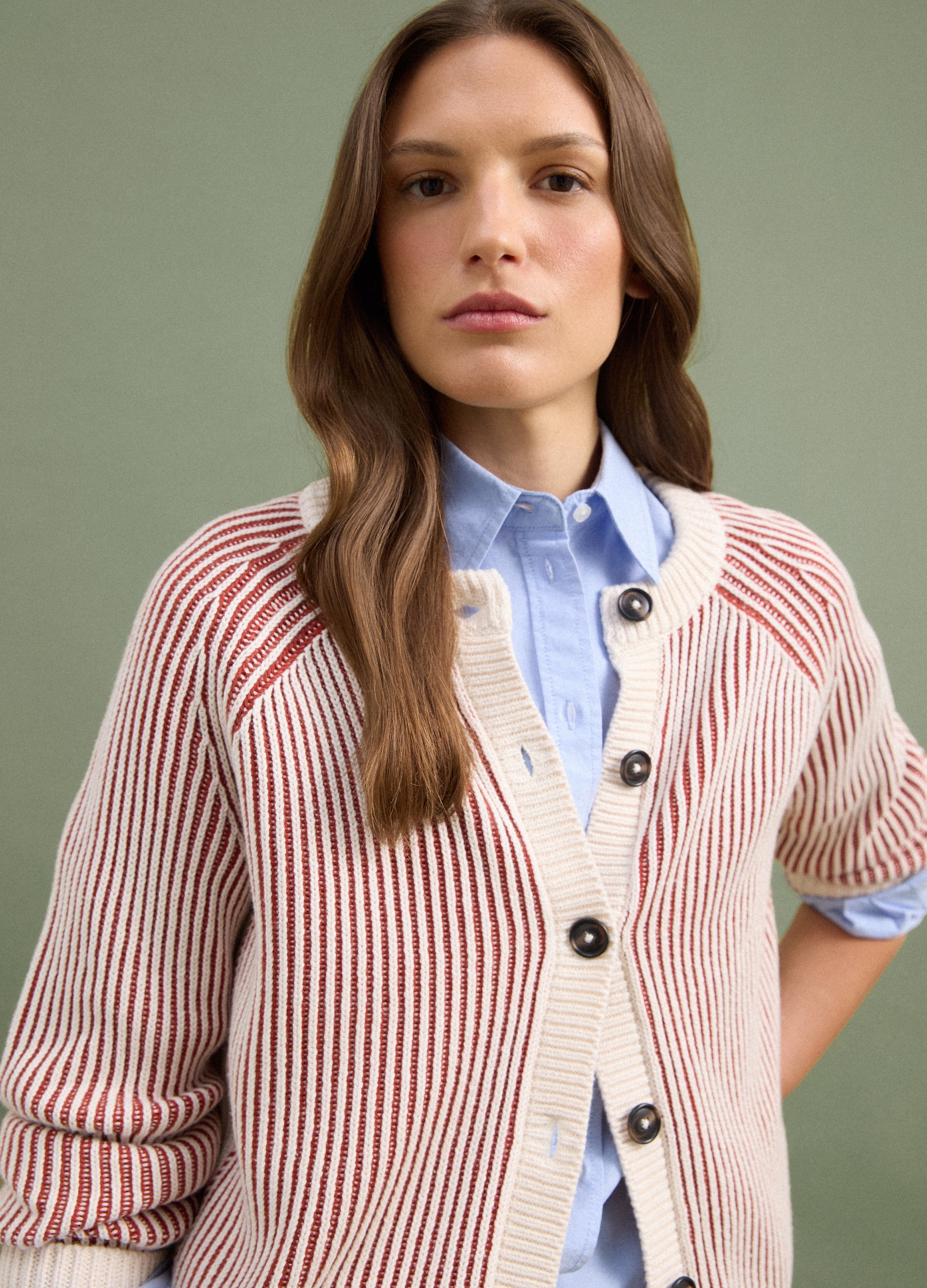 PIOMBO, Cardigan Bianco In Puro Cotone A Coste Con Girocollo, Donna, Bianco, Taglia: L
