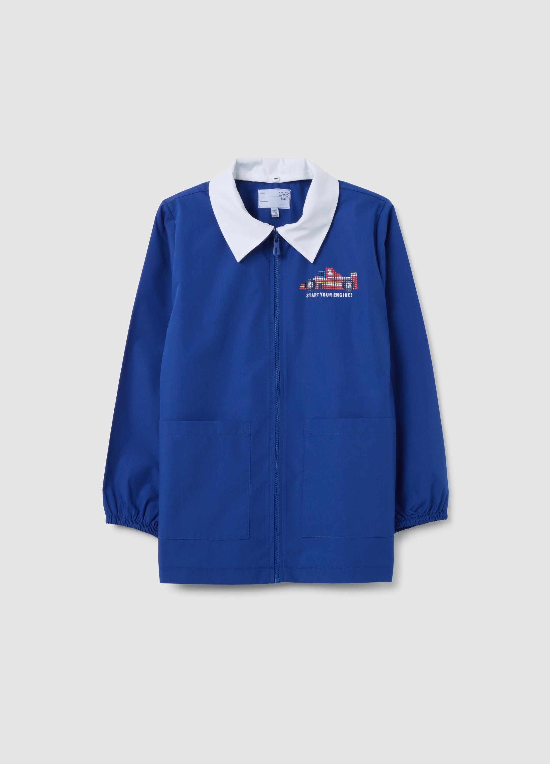 OVS KIDS, Delantal Escolar Infantil Multicolor De Mezcla De Algodón Con Cremallera, Niño, Azul/Blanco, Talla: 9-10