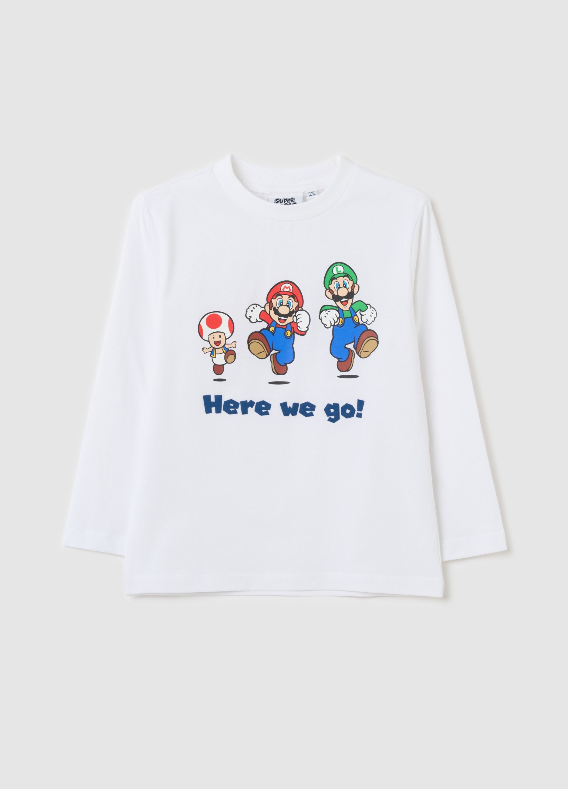 NINTENDO, Camiseta Manga Larga Estampado Super Mario™, Niño, Blanco óptico, Talla: 7-8