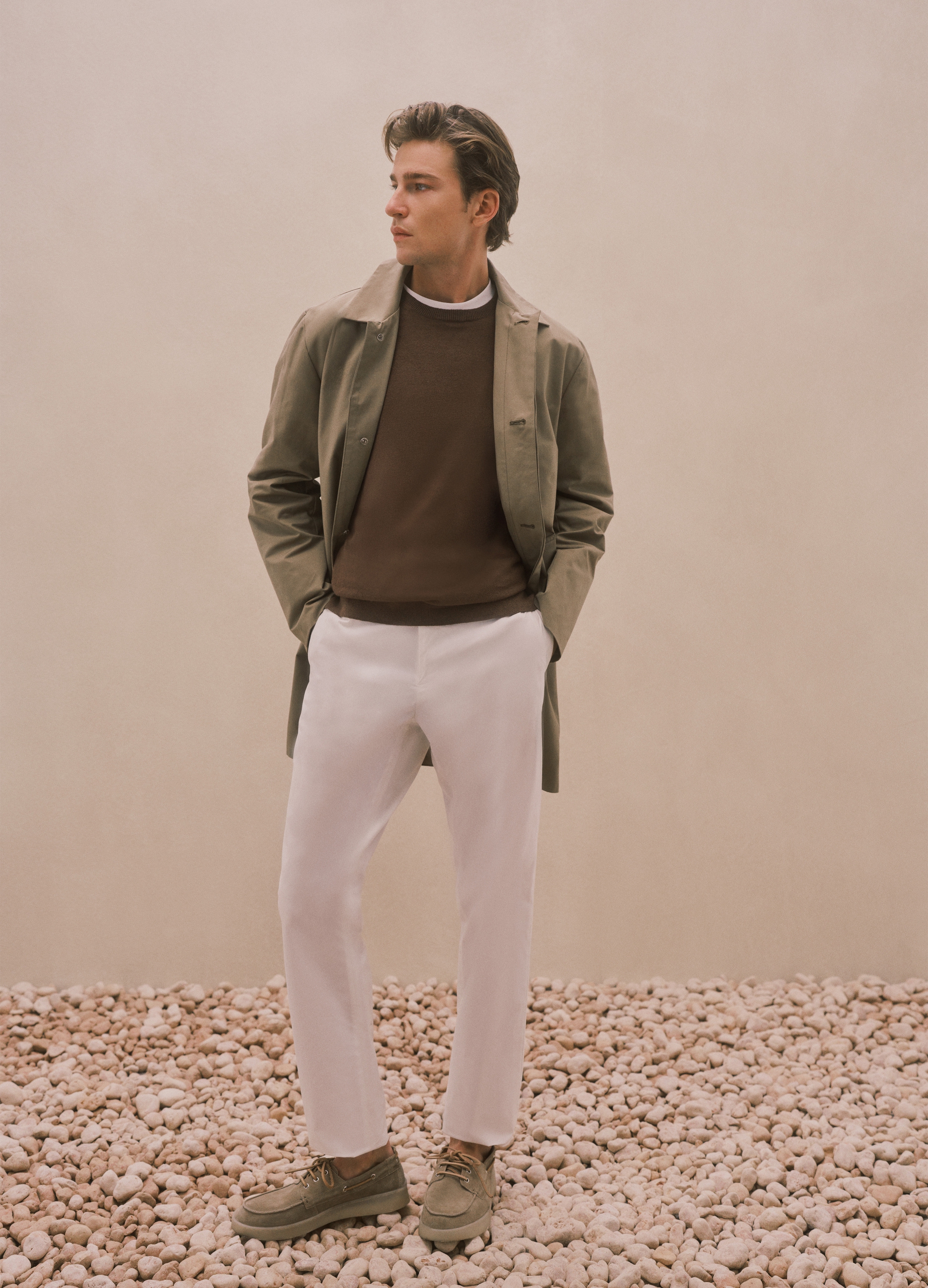 Piombo Contemporary, Gabardina Beige De Ajuste Regular Con Cierre De Botones, Hombre, Beige Oscuro, Talla: M