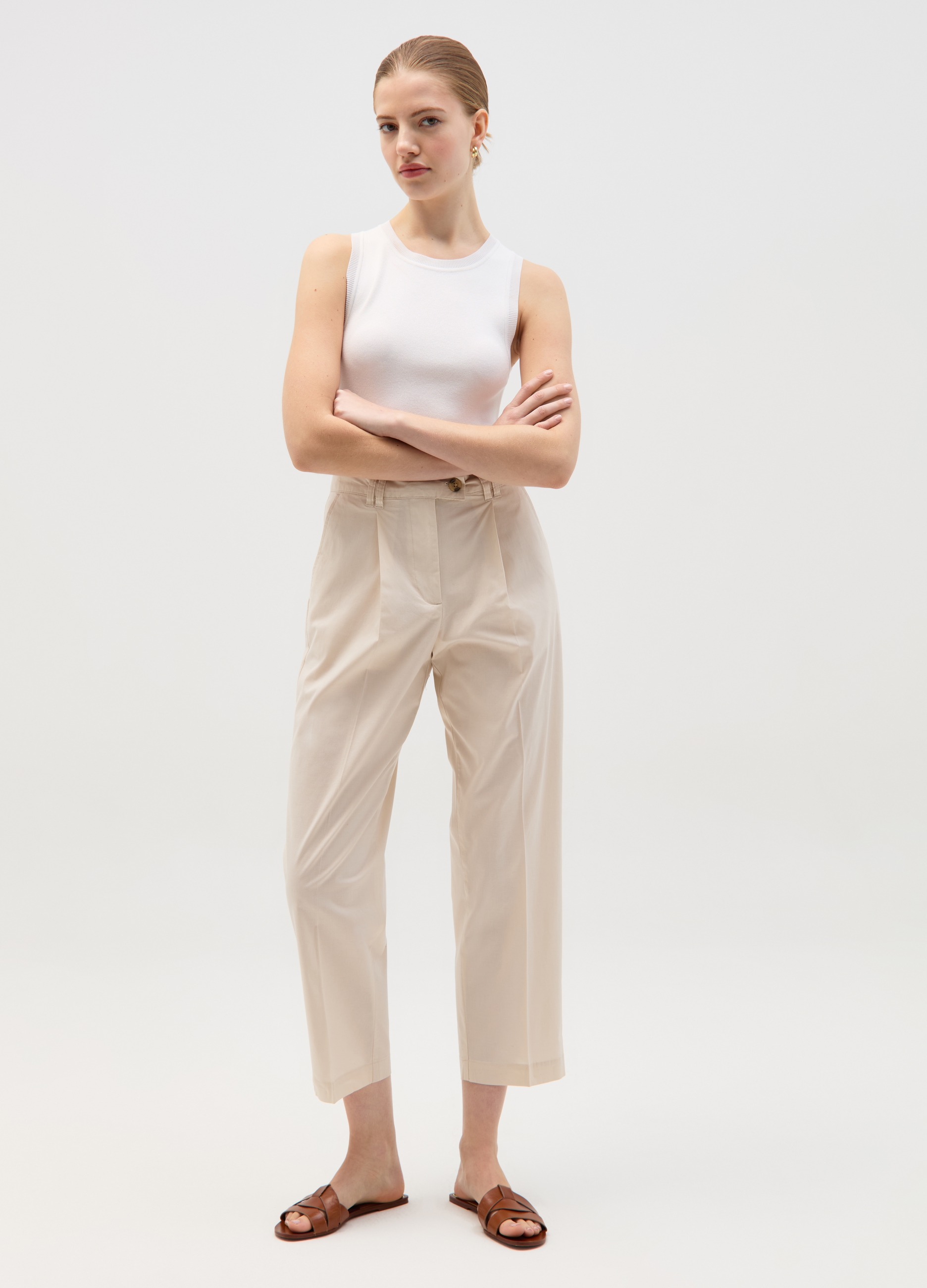 OVS , Pantalone A Sigaretta Crop Con Pinces, Donna, Bianco, Taglia: 48