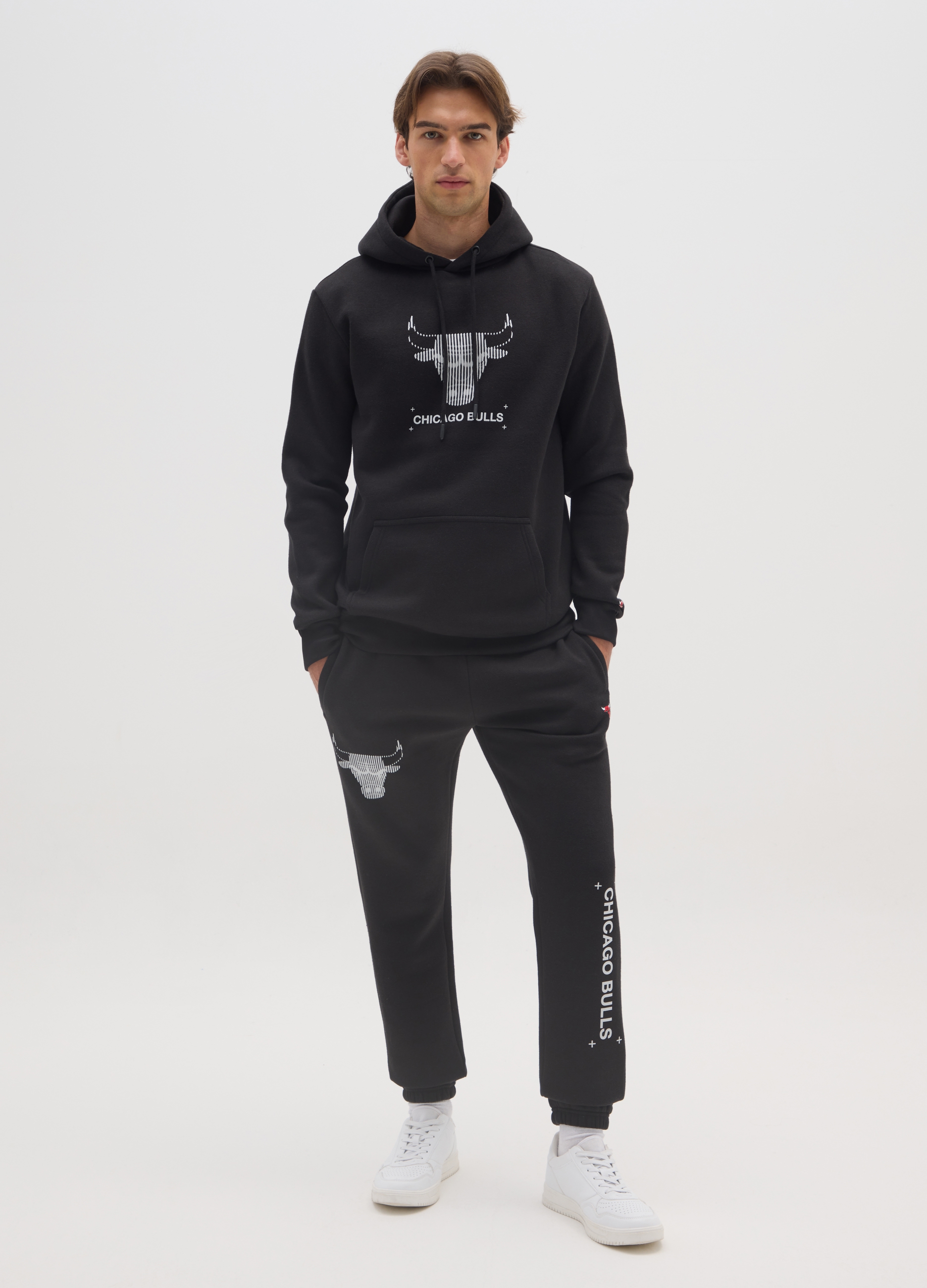 NBA, Pantaloni In Misto Cotone Nero Con Logo Chicago Bulls, Uomo, Nero, Taglia: M