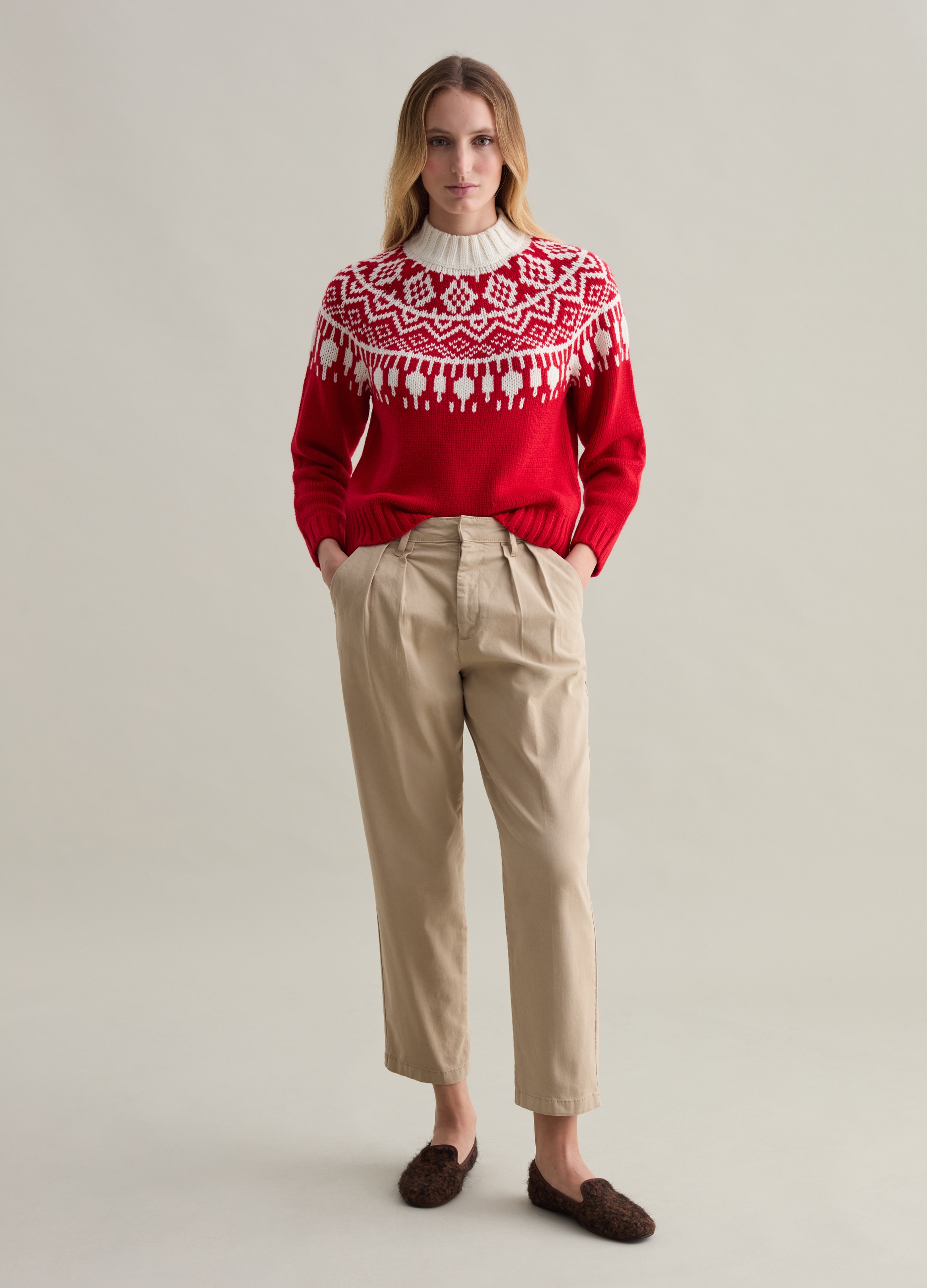 PIOMBO, Pullover Mock Neck Con Disegno Norvegese, Donna, Multicolor, Taglia: S