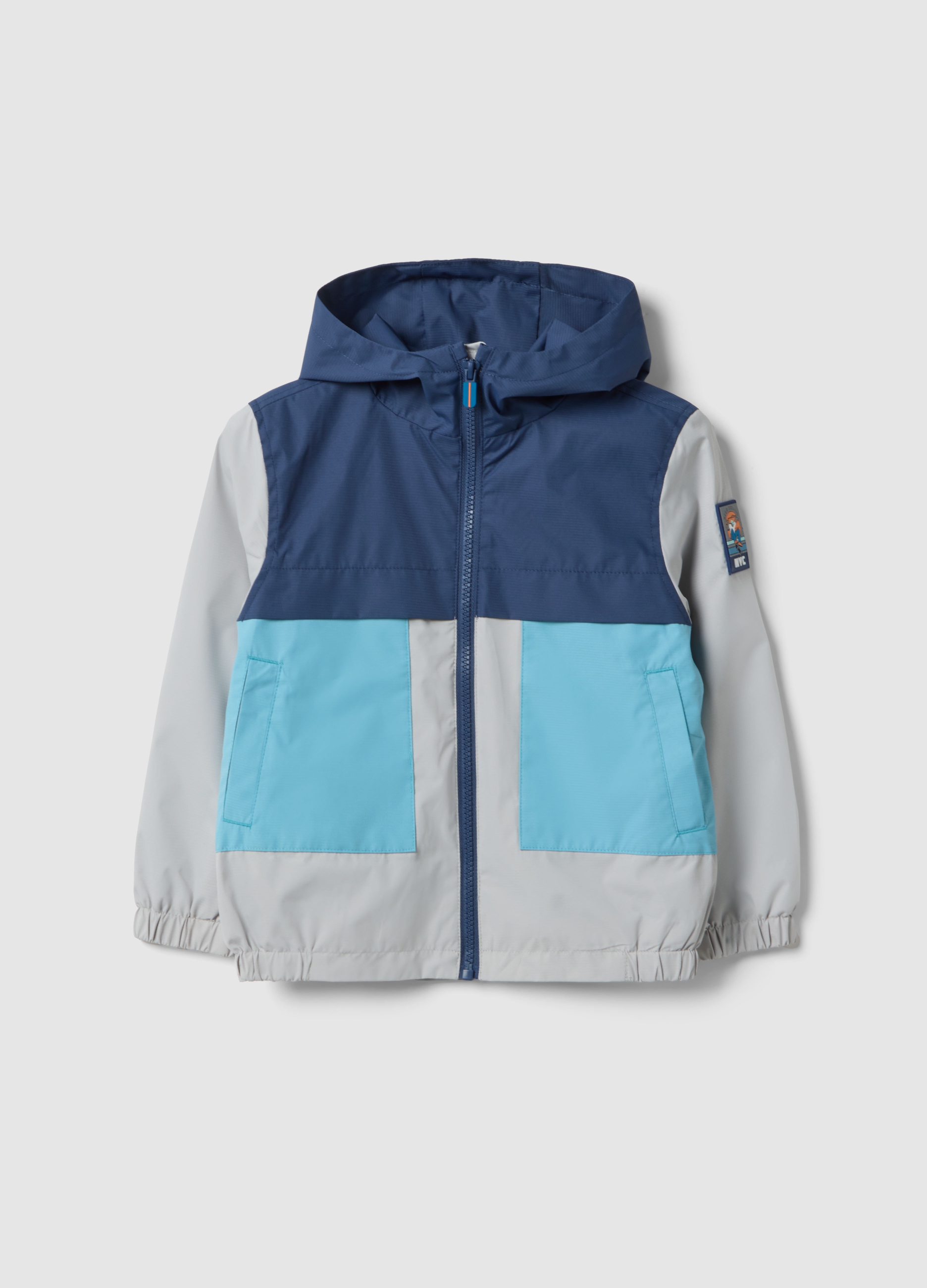 OVS KIDS, Giacca Impermeabile Multicolor Con Cappuccio E Zip Per Bambino, Niño, Azul/gris, Talla: 4-5