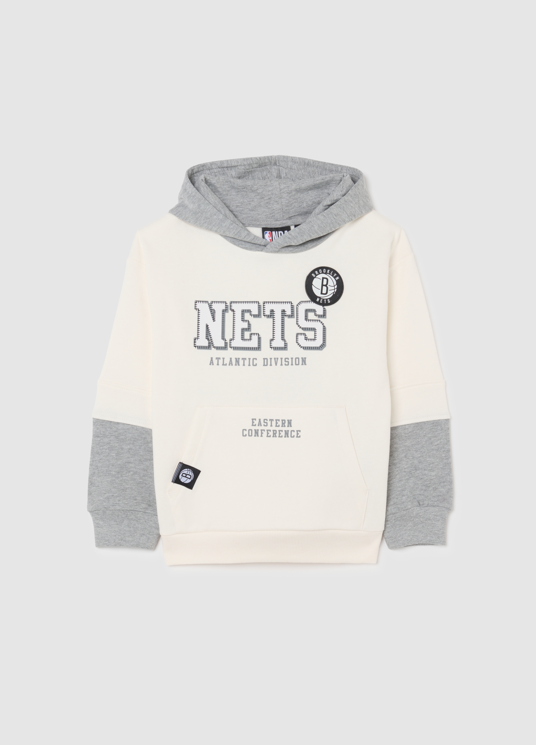 NBA, Felpa Da Bambino In Misto Cotone Bianca E Grigia Oversize Con Logo Nets, Multicolor, Taglia: 5-6