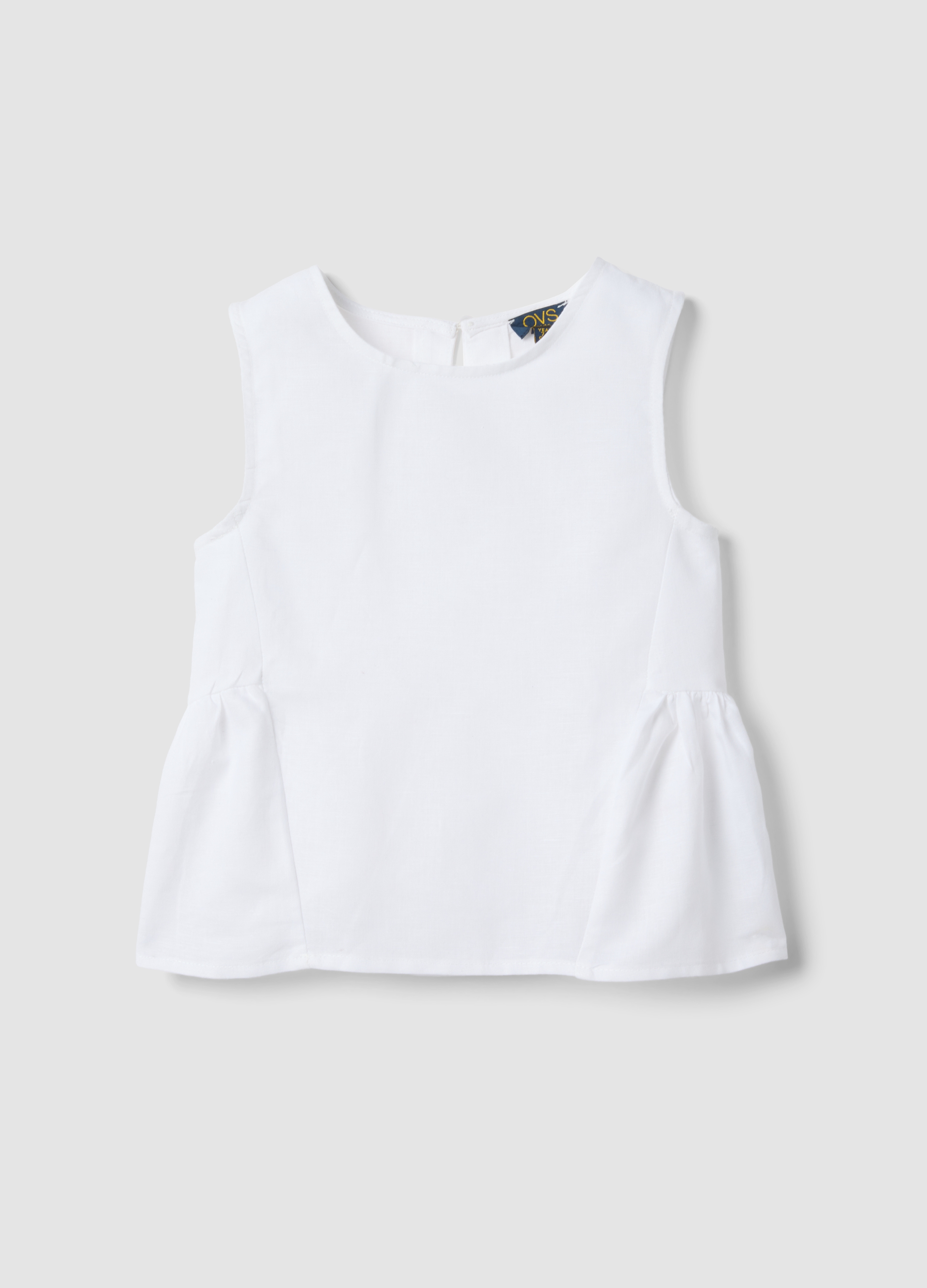 OVS KIDS, Top Blanco De Mezcla De Lino Y Algodón Con Volante Para Niña, Corte Regular, Niña, Blanco, Talla: 5-6