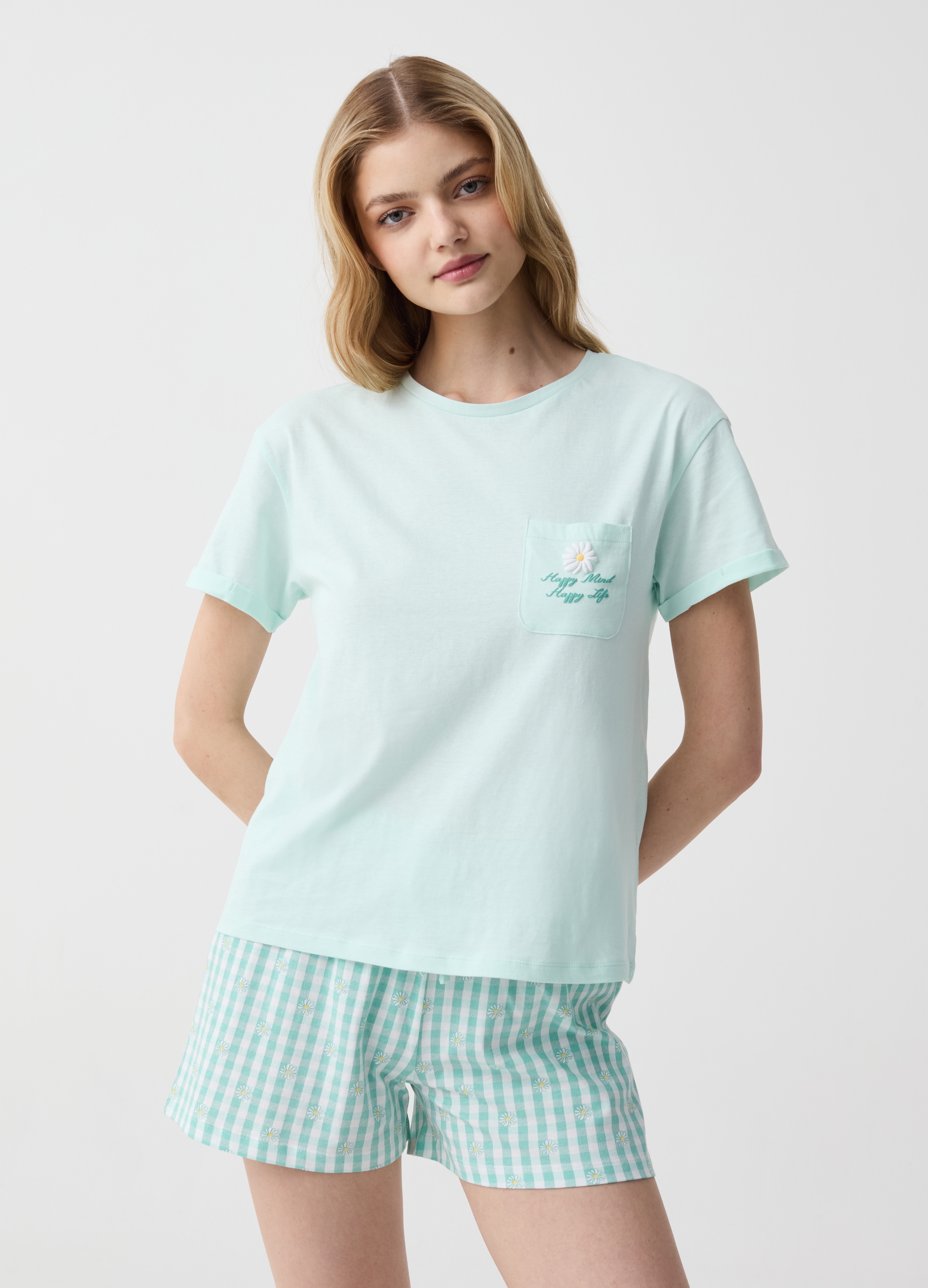 OVS , Pigiama Corto Con Margherite, Donna, Verde, Taglia: XXL