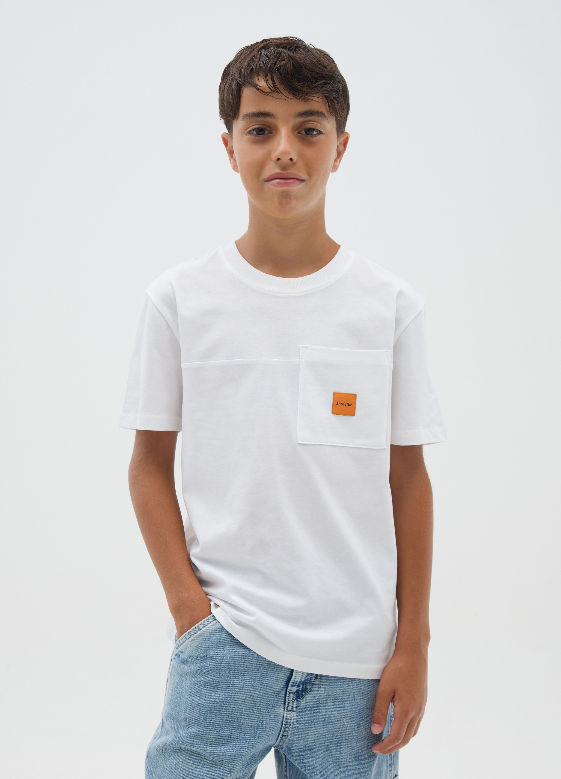 OVS, Weiße Jungen-t-shirt Aus Reiner Baumwolle Mit Normaler Passform, Junge, Reinweiß, Größe: 10-11