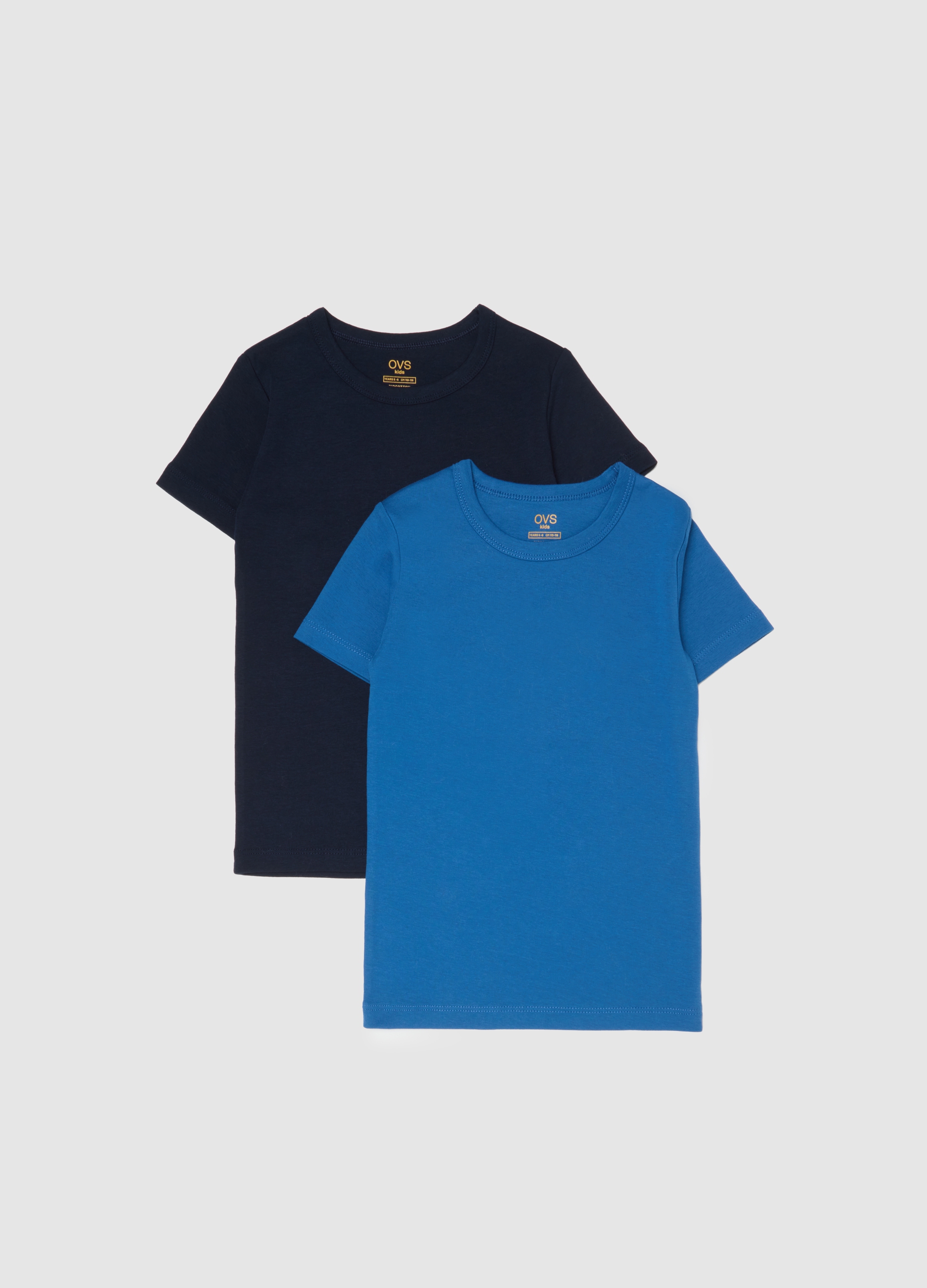 OVS KIDS, Pack De Dos Camisetas Azules De Manga Corta De Algodón, Niño, Azul vaquero, Talla: 7-8