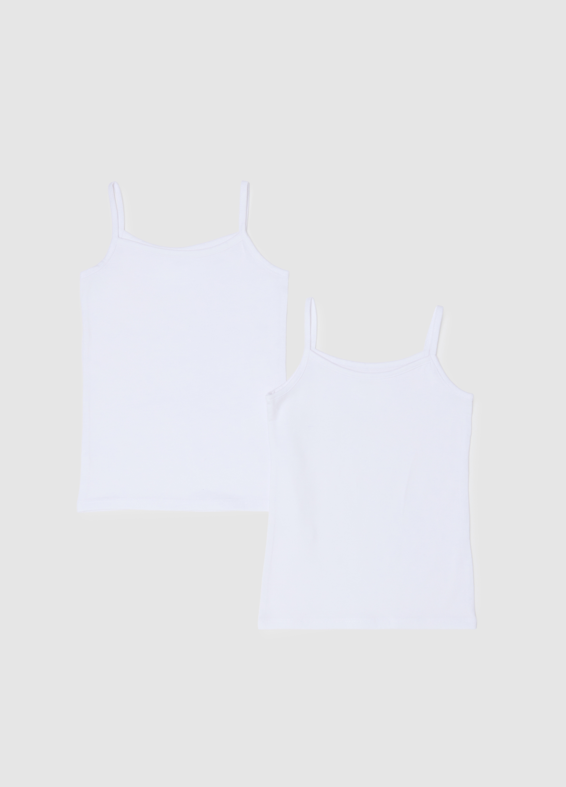 Paquete De Dos Camisetas De Tirantes Para Niña En Algodón Elástico Blanco Regular Fit, Unisex, Blanco óptico, Talla: 9-10