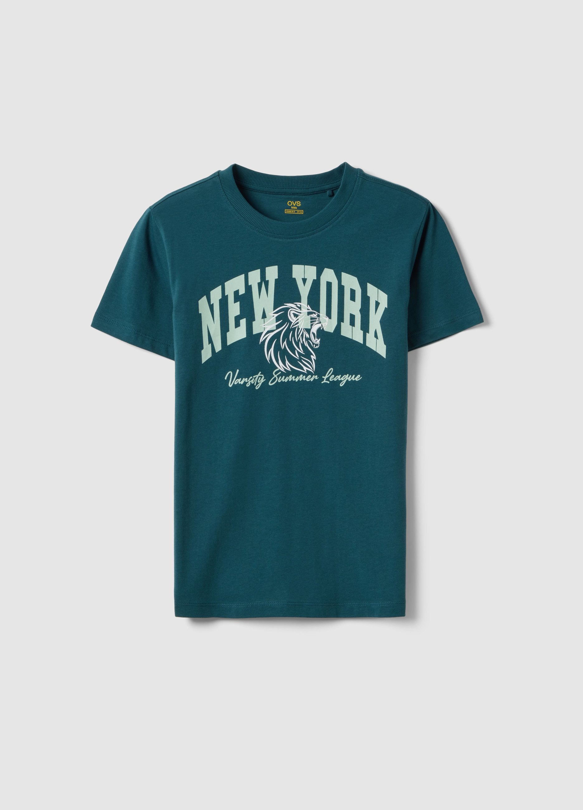 OVS KIDS, Camiseta Verde De Corte Regular De Algodón Puro Para Niño Con Estampado, Niño, Verde oscuro, Talla: 14-15