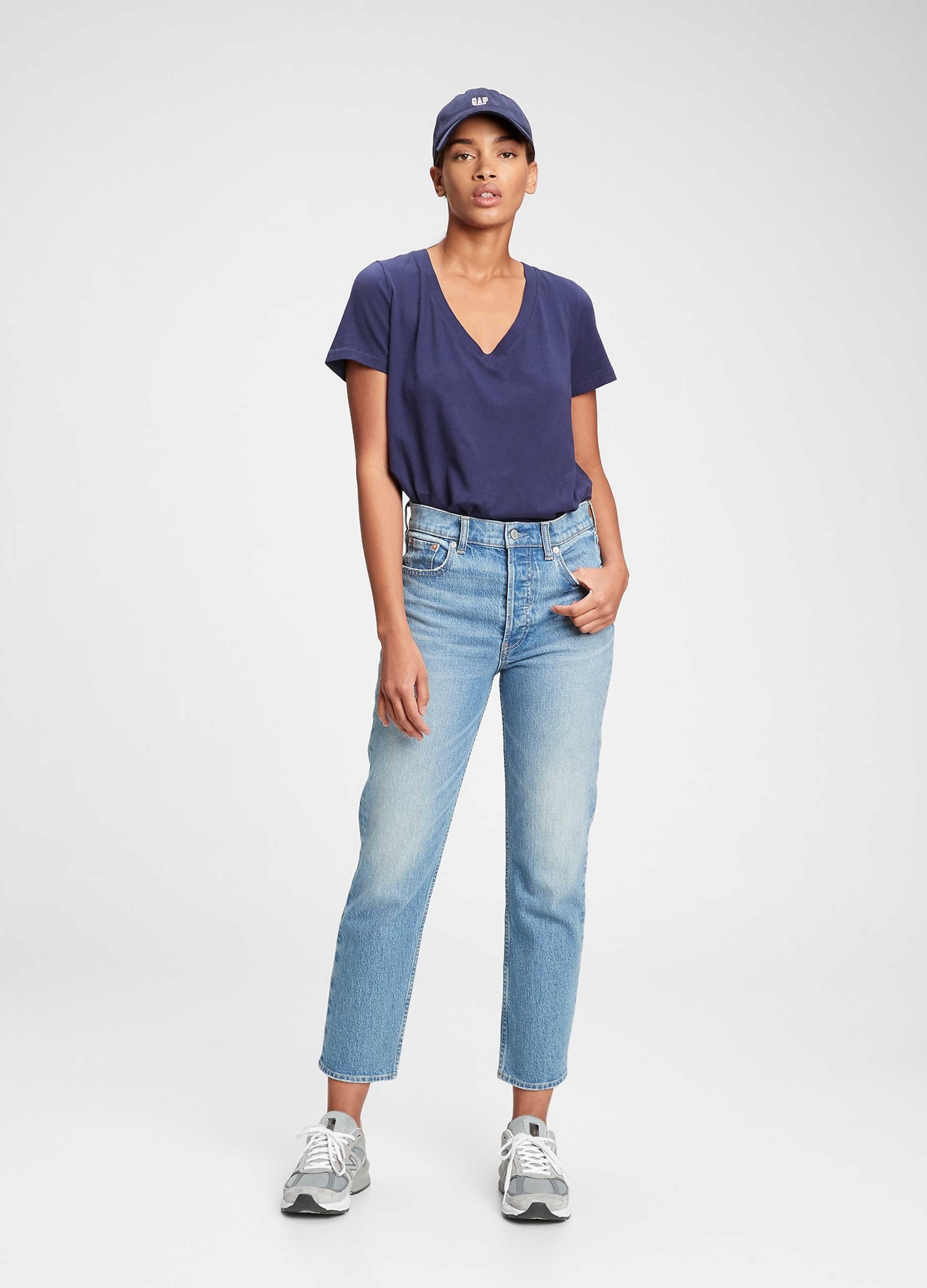 GAP, T-shirt In Cotone Bio Con Scollo A V, Donna, Blu, Taglia: XS