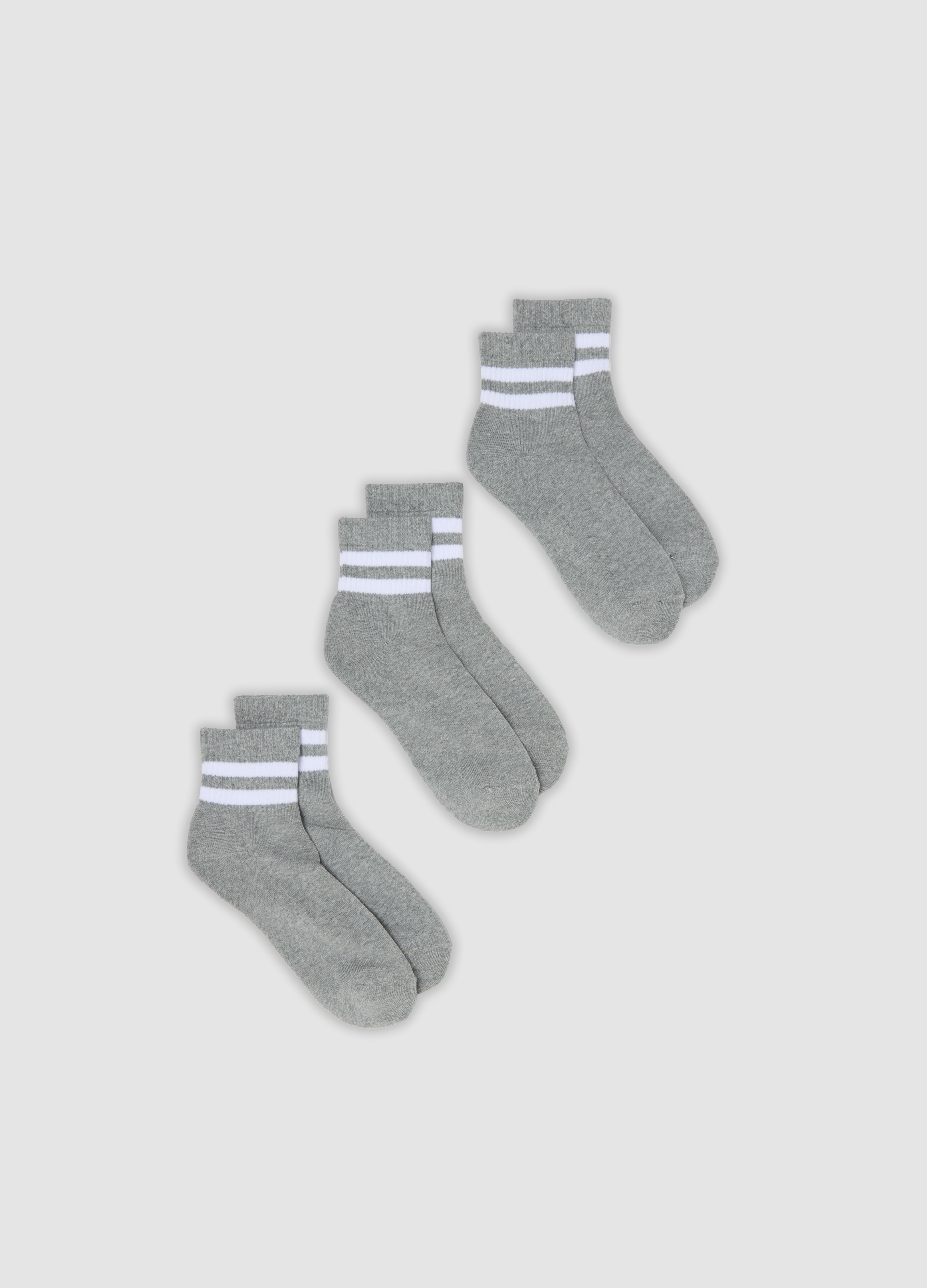 OVS, Tripack Di Calze Sportive Grigie In Cotone Organico Elasticizzato, Uomo, Grigio, Taglia: 38-42