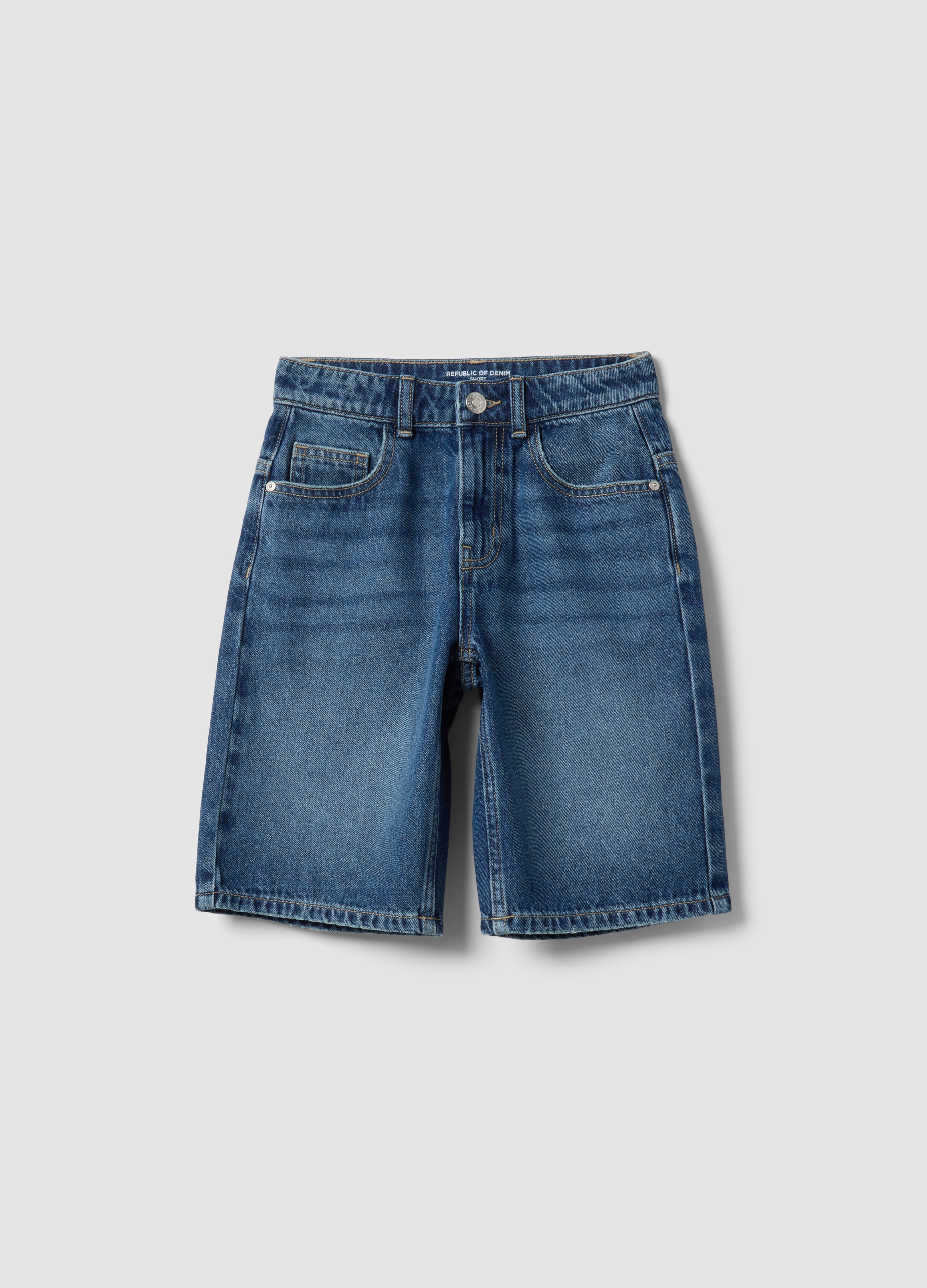 OVS KIDS, Short Vaquero Azul De Algodón Puro Para Niño, Corte Regular, Niño, Lavado oscuro, Talla: 8-9