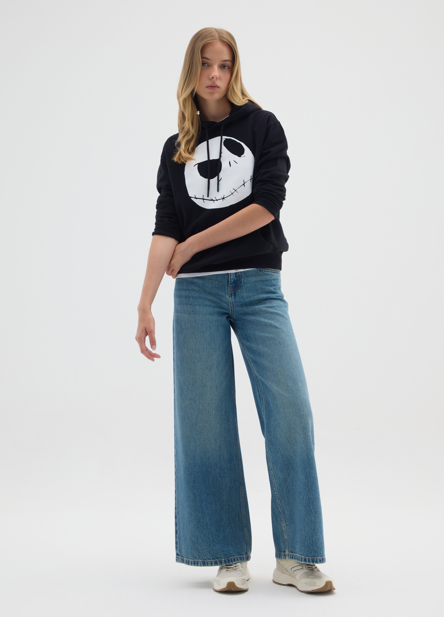 OVS, Felpa In Puro Cotone Nera Con Stampa, Donna, Multicolor, Taglia: M