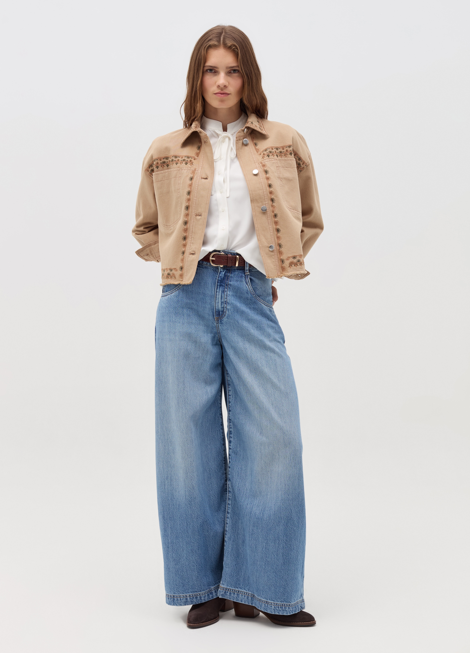 OVS, Sobrecamisa Con Bordados Florales, Mujer, Beige, Talla: M