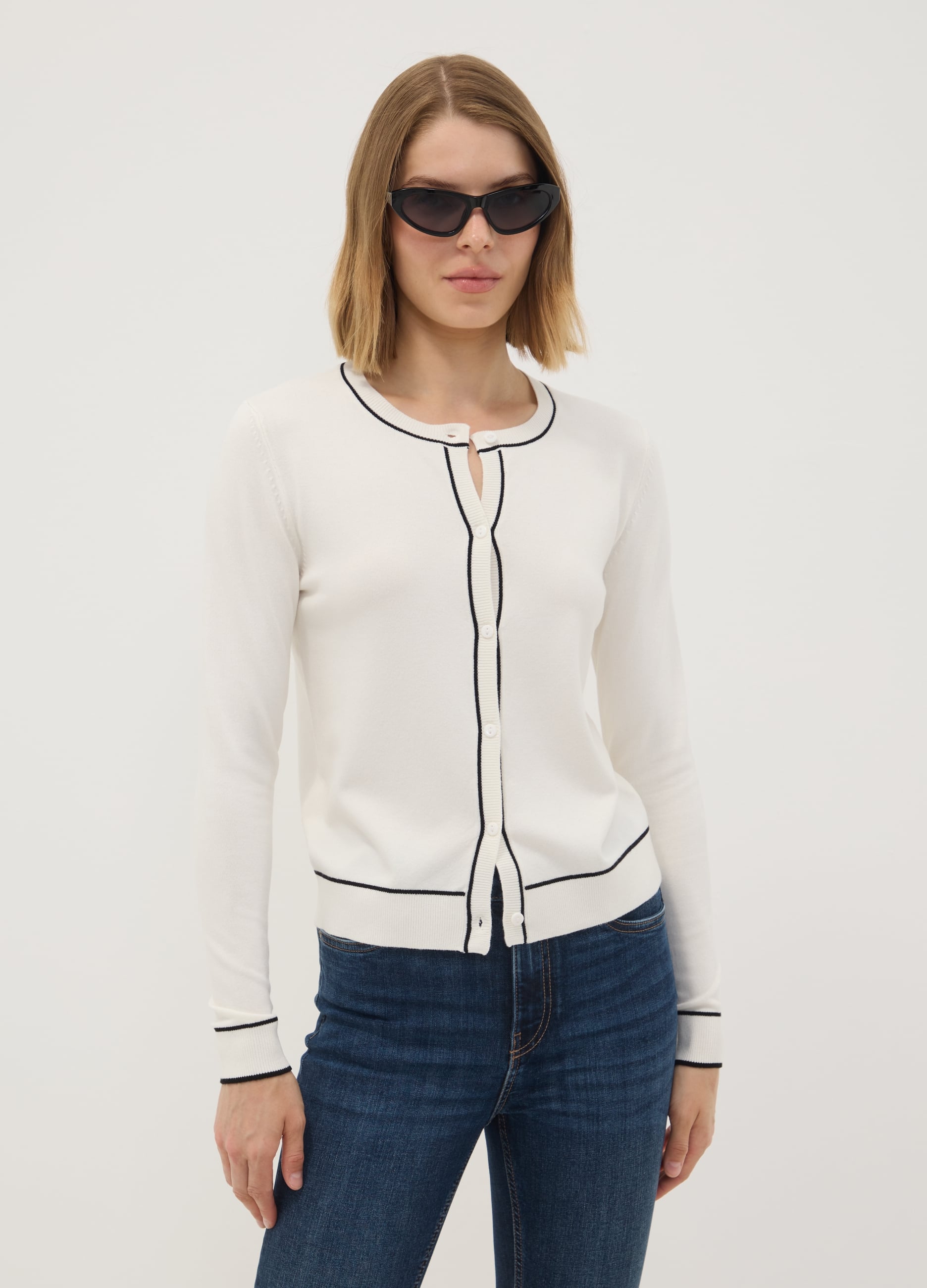OVS, Cardigan Bianco In Viscosa Elasticizzata Regular Fit, Donna, Bianco, Taglia: XXL