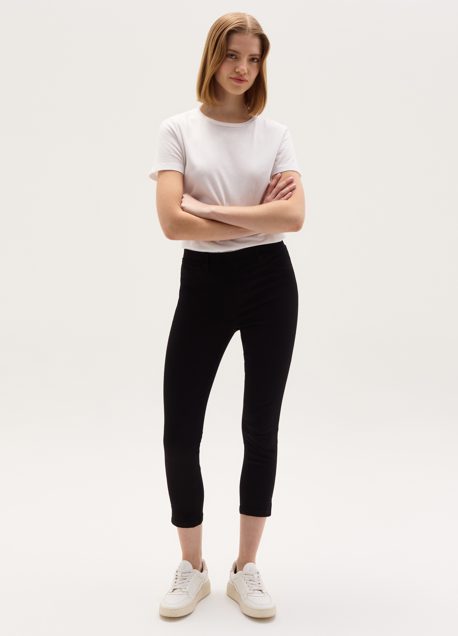 OVS , Jeggings Crop Skinny Fit Con Spacchetti, Donna, Nero, Taglia: XS