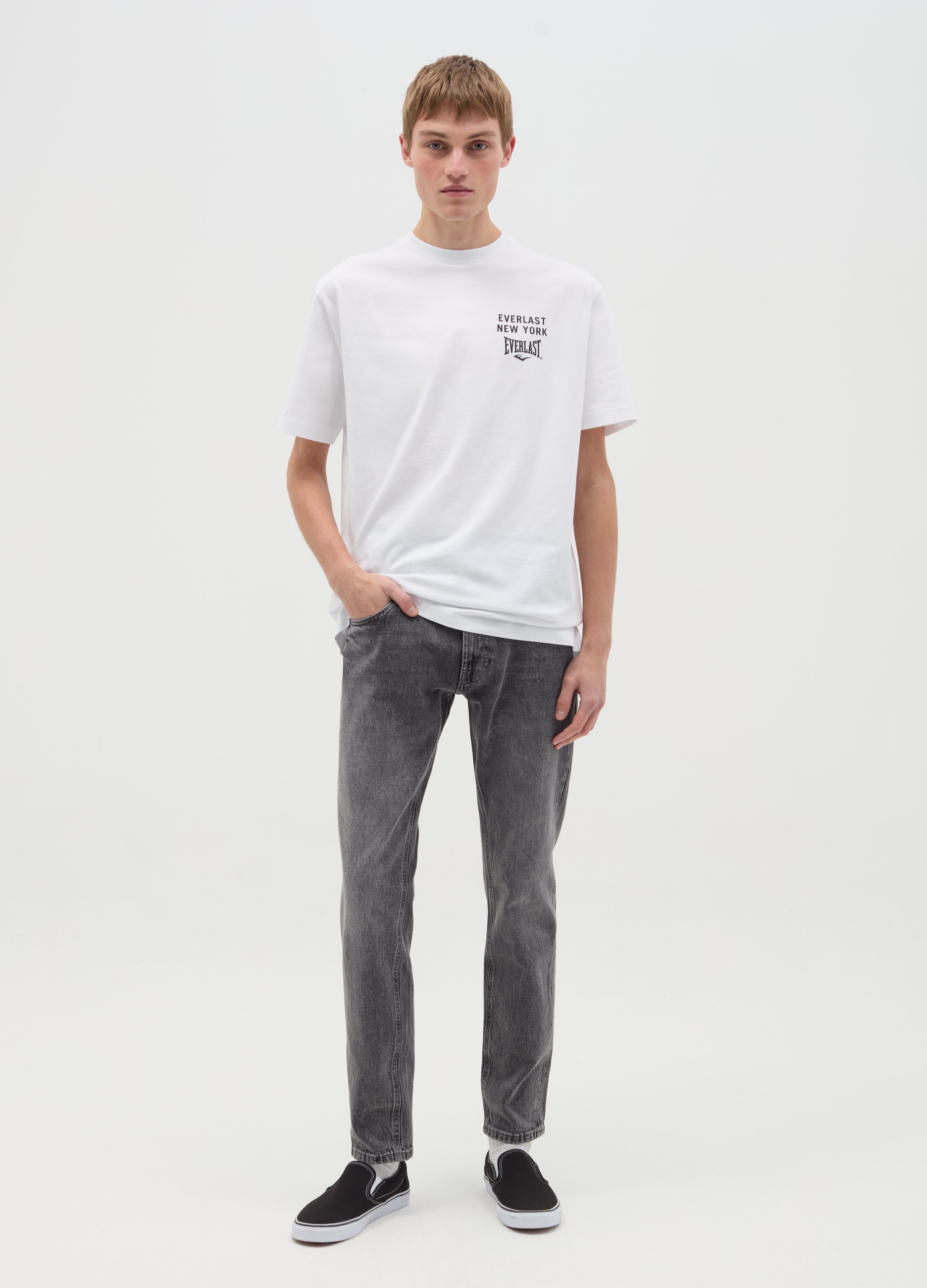 J EVERLAST UOMO, T-shirt In Cotone Con Stampa, Uomo, Bianco, Taglia: S