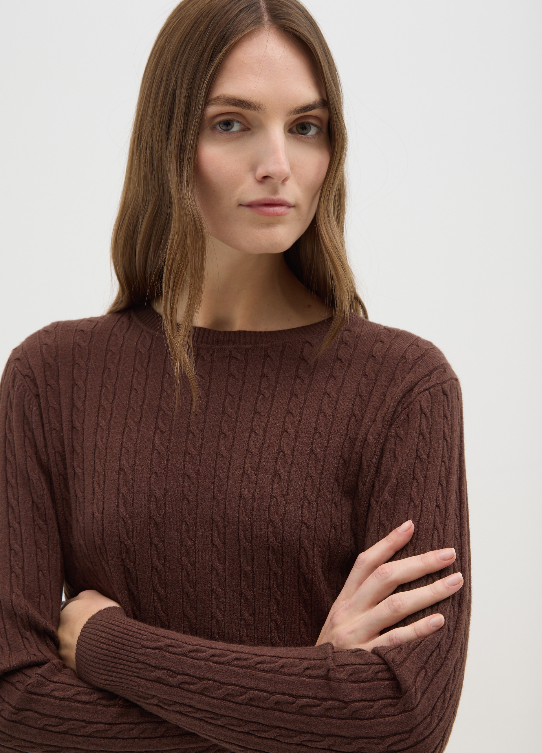 HYBRID, Golf Marrone Con Lavorazione A Trecce, Donna, Marrone, Taglia: S/M