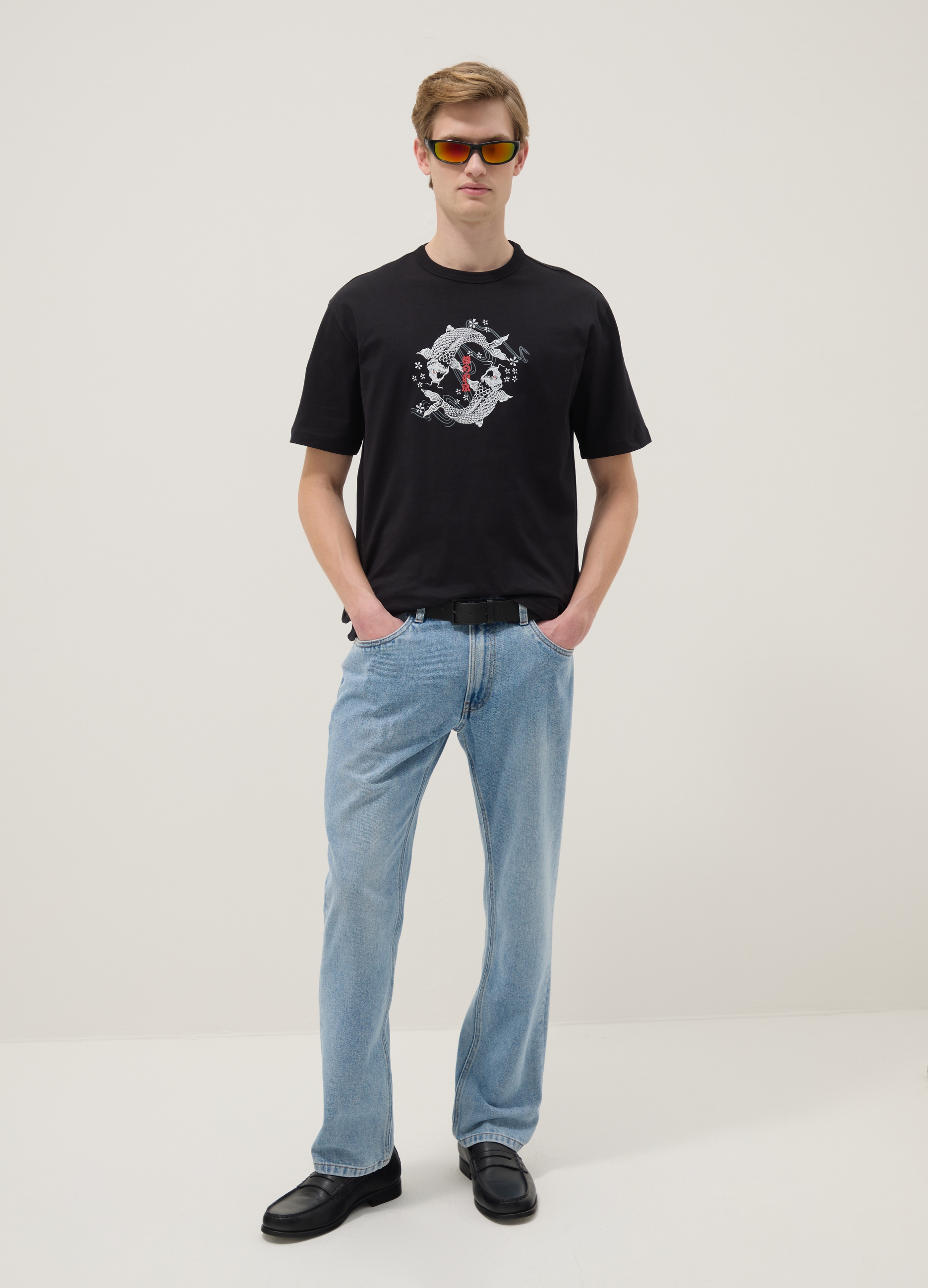 EVERLAST, T-shirt In Puro Cotone Nero Regular Fit Con Stampa Carpe Koi, Uomo, Nero, Taglia: L