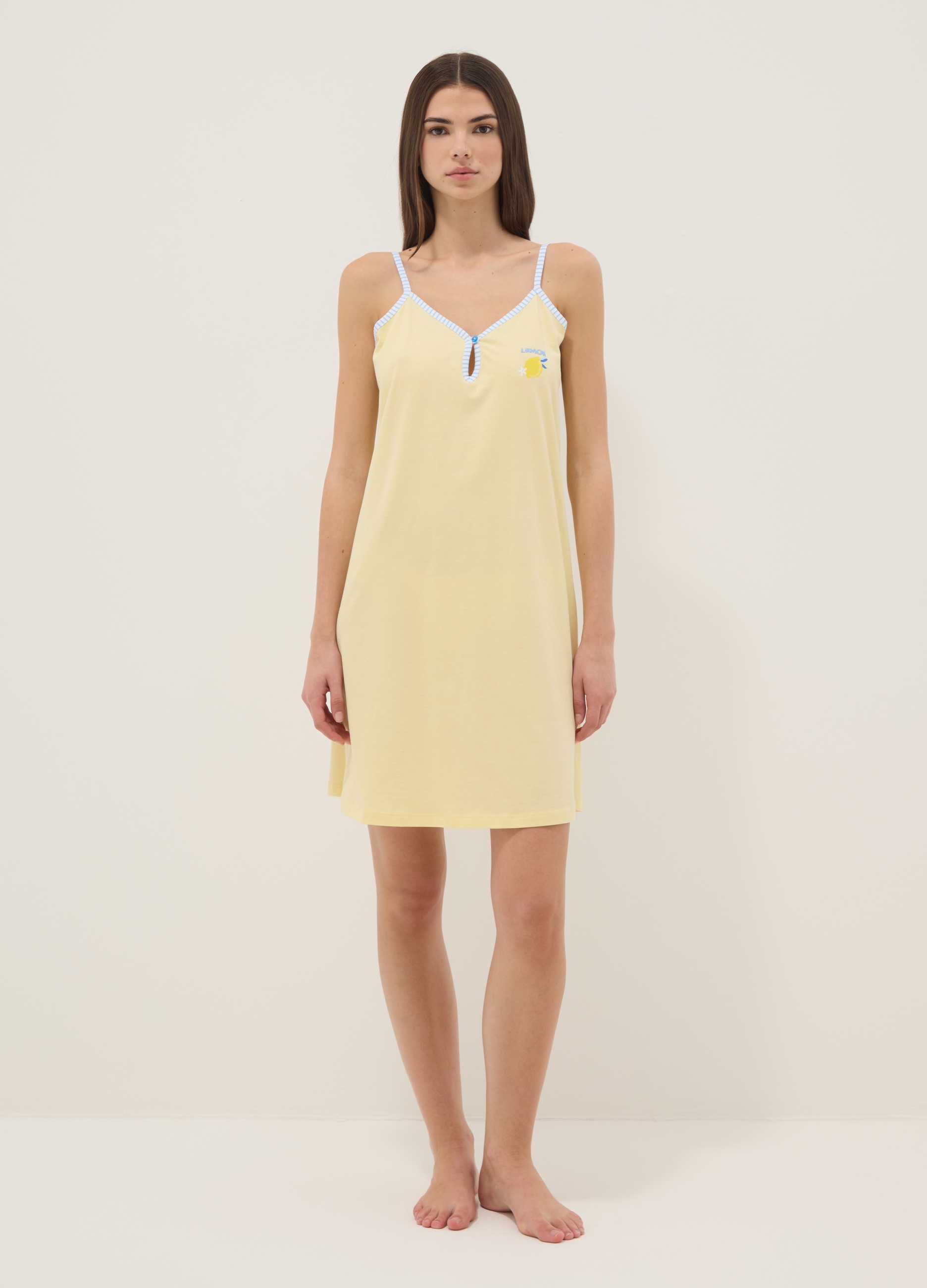 Ovs Donna Giallo Camicia Da Notte Gialla In Puro Cotone Con Spalline Sottili, Taglia: L