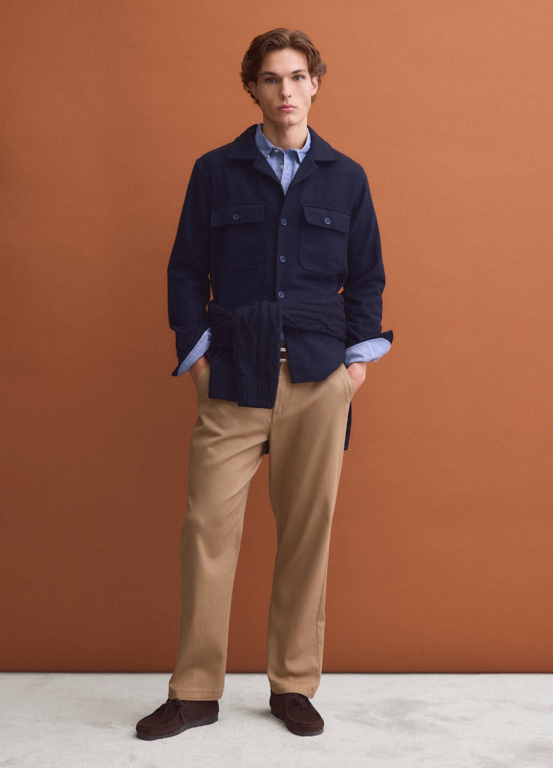 PIOMBO, Pantaloni Chino Marroni In Cotone Elasticizzato Straight Fit, Uomo, Marrone, Taglia: 56