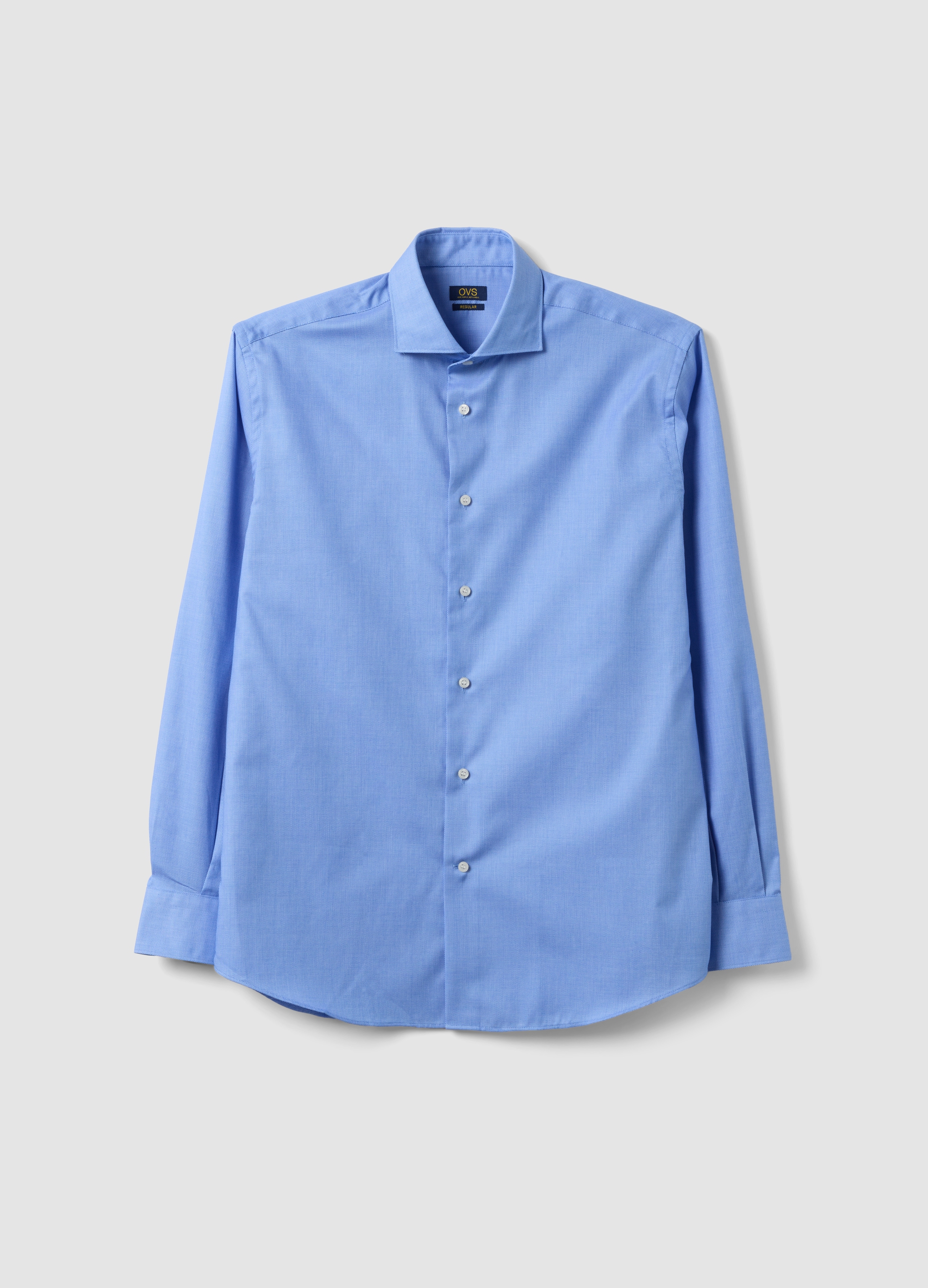 OVS, Camicia Azzurra In Puro Cotone Con Collo Francese Easy Iron Regular Fit, Uomo, Azzurro, Taglia: 45