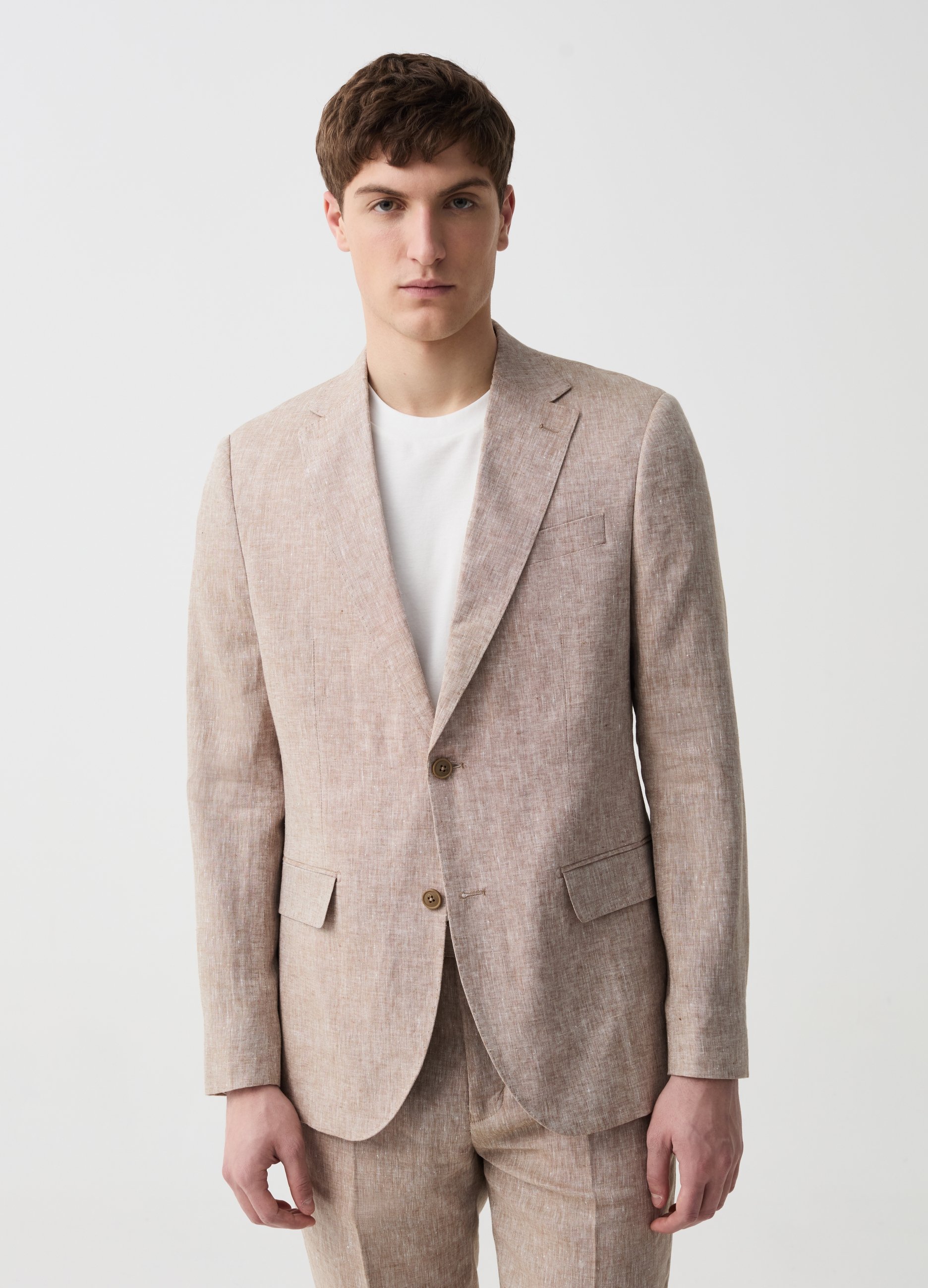 OVS , Blazer Monopetto Slim Fit In Lino, Uomo, Beige, Taglia: 48