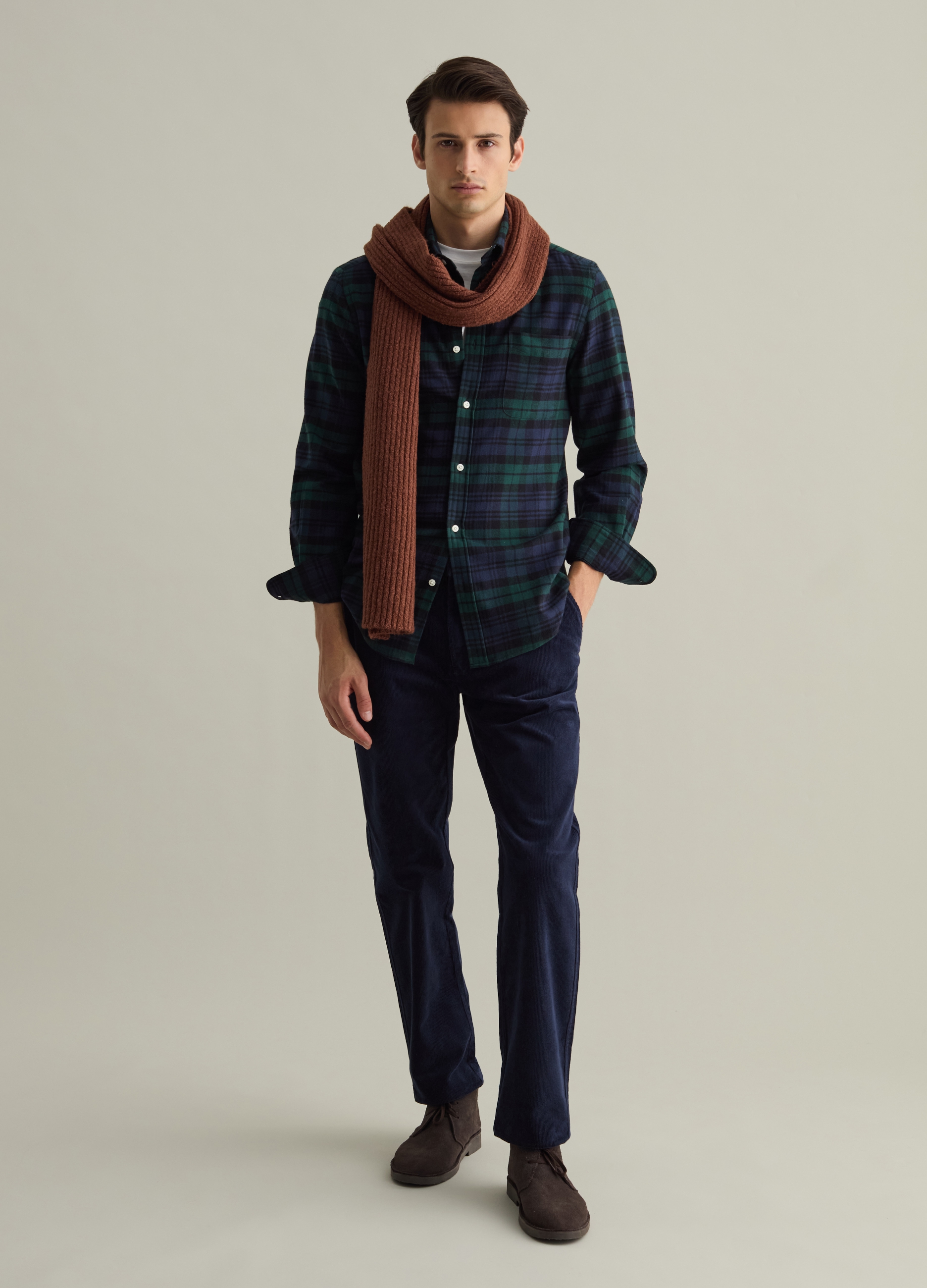 Camisa De Franela Estampado Cuadros Cuello Abotonado, Hombre, Azul/verde, Talla: XXL