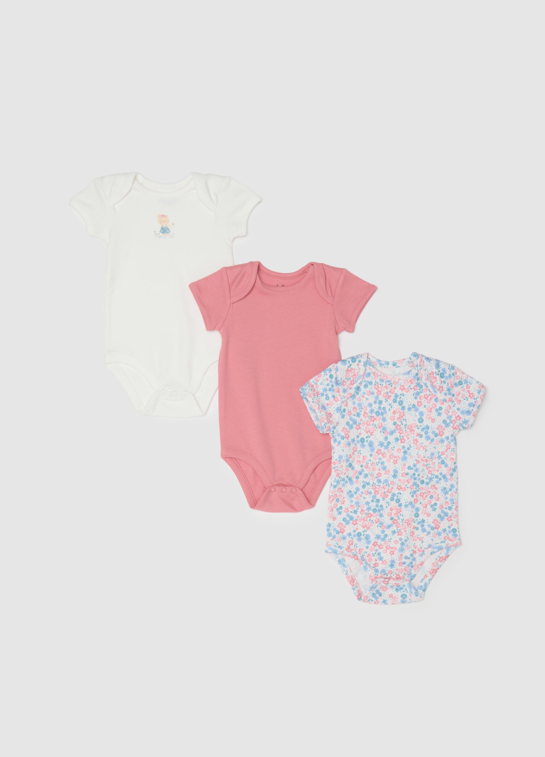 OVS, Multicolor Dreierpack Baumwoll-bodys Für Mädchen, Neugeborenes Mädchen, Pink/White, Größe: 1-3